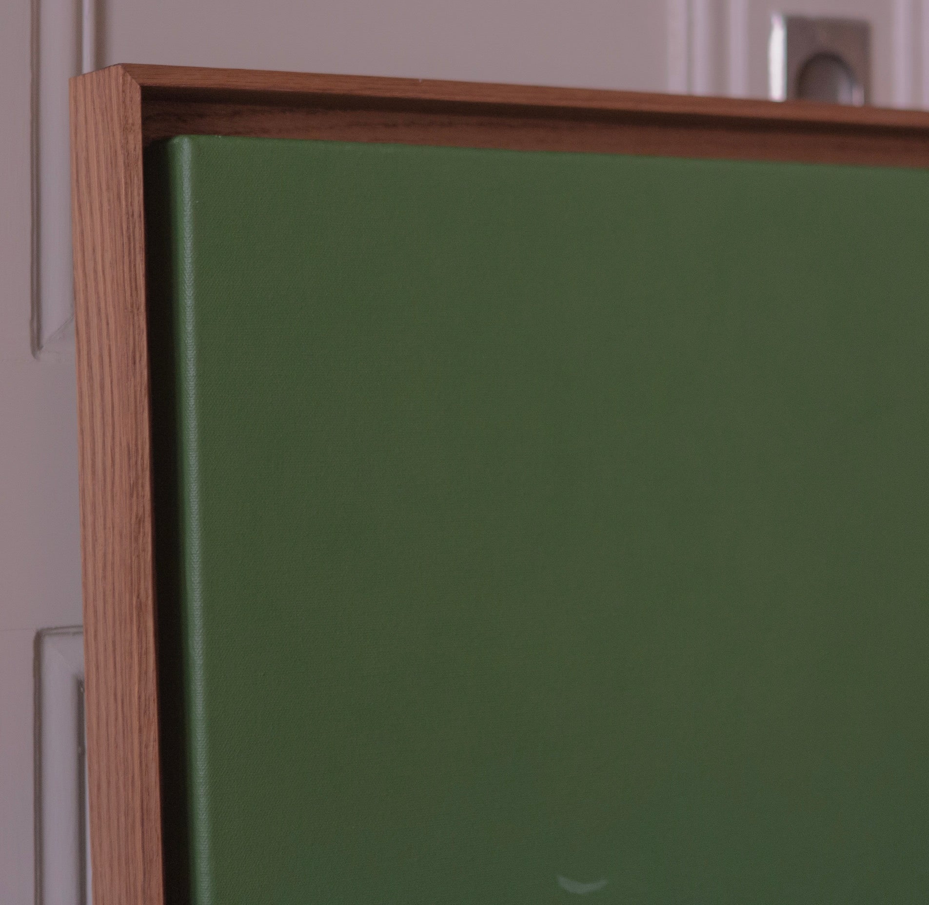 Within Canopy #2 Painting — angled view of green canvas with wooden frame