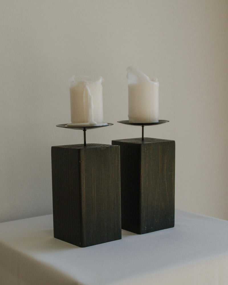 Pair of Wooden Candle Holders by Tafelgeluk | The Oblist