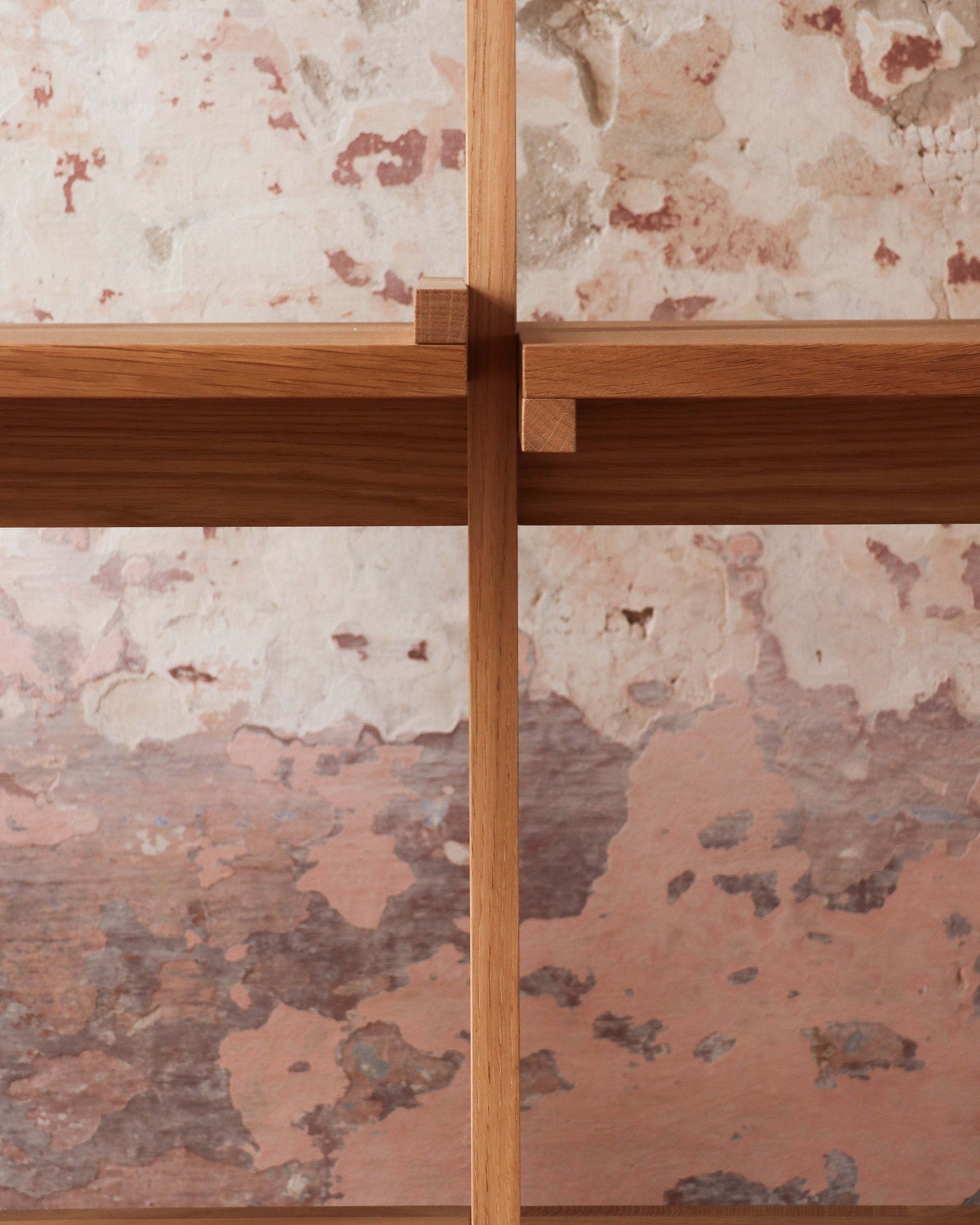 Veliero oak bookshelf joinery detail showing traditional craftsmanship