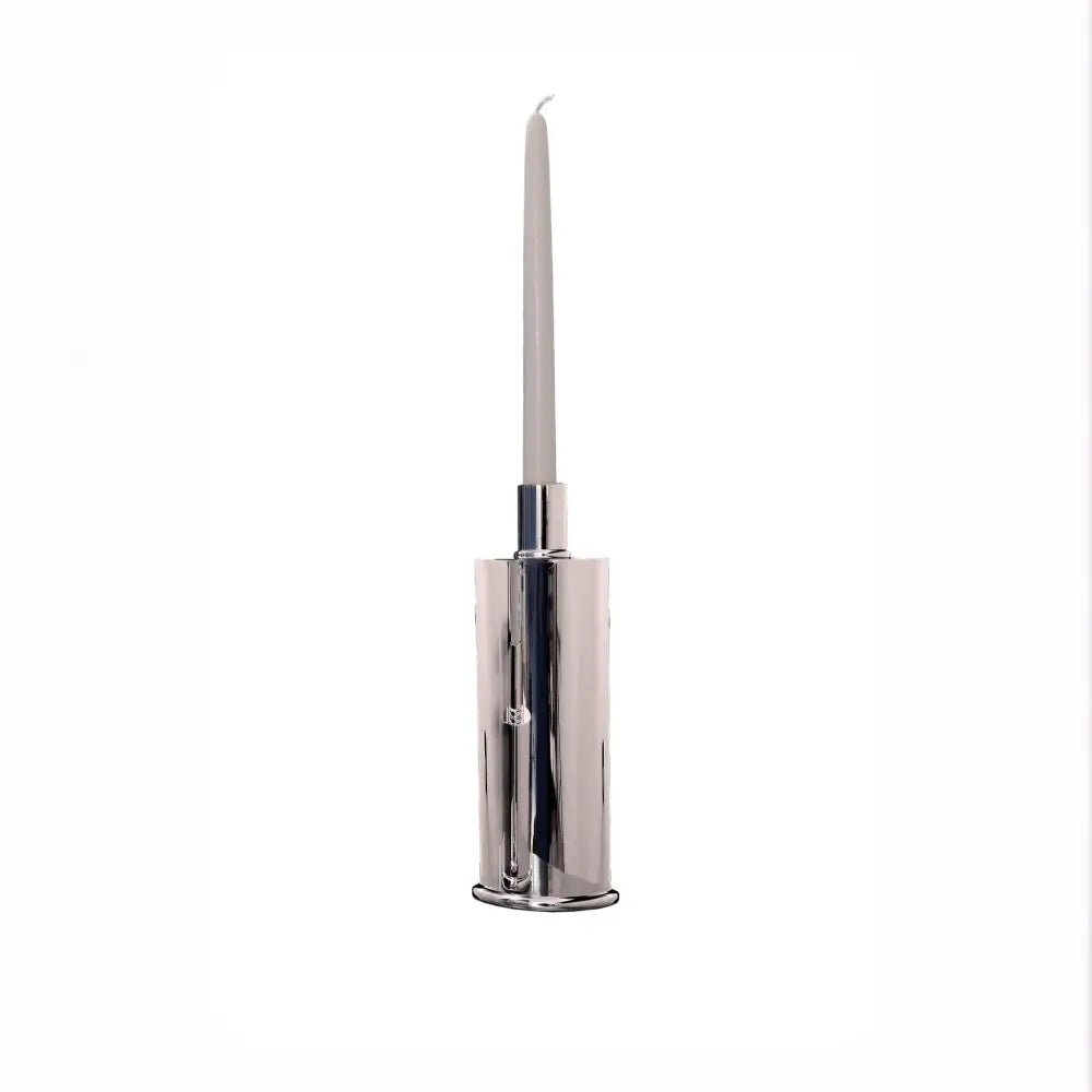 Elegant Candle Holders Silver Plated — side angle with candle inserted