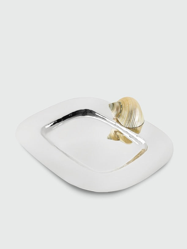 Butter Dish 925 Silver Plate — close-up of shell handle detail