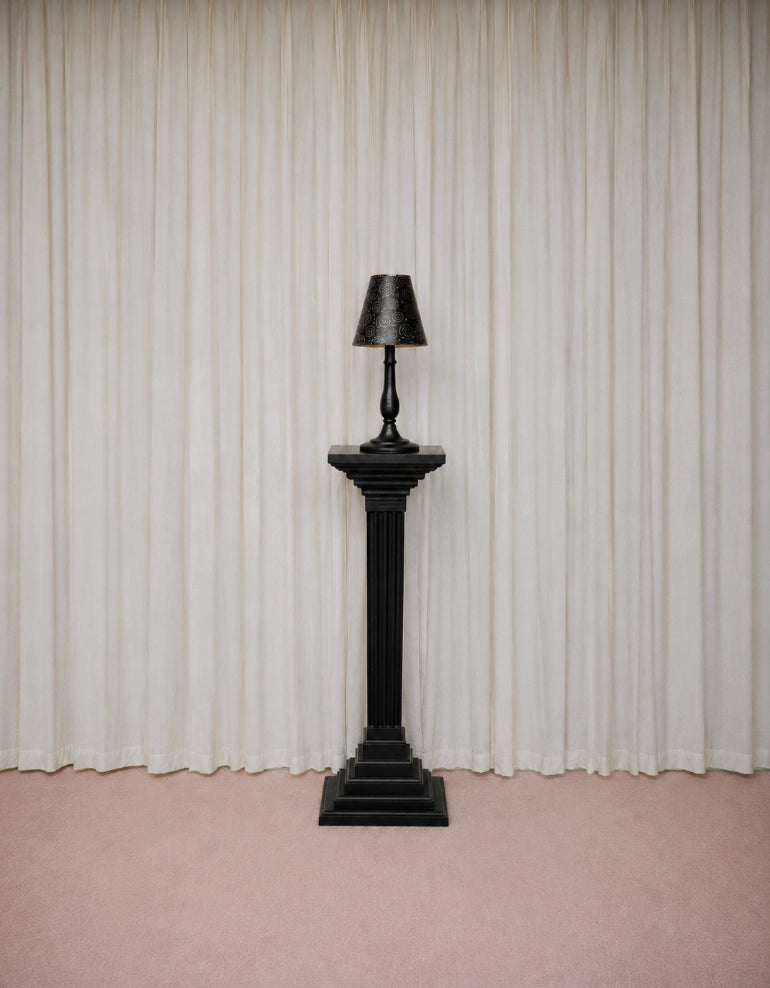 1950s French Black Metal Shade Candle Holder — side angle