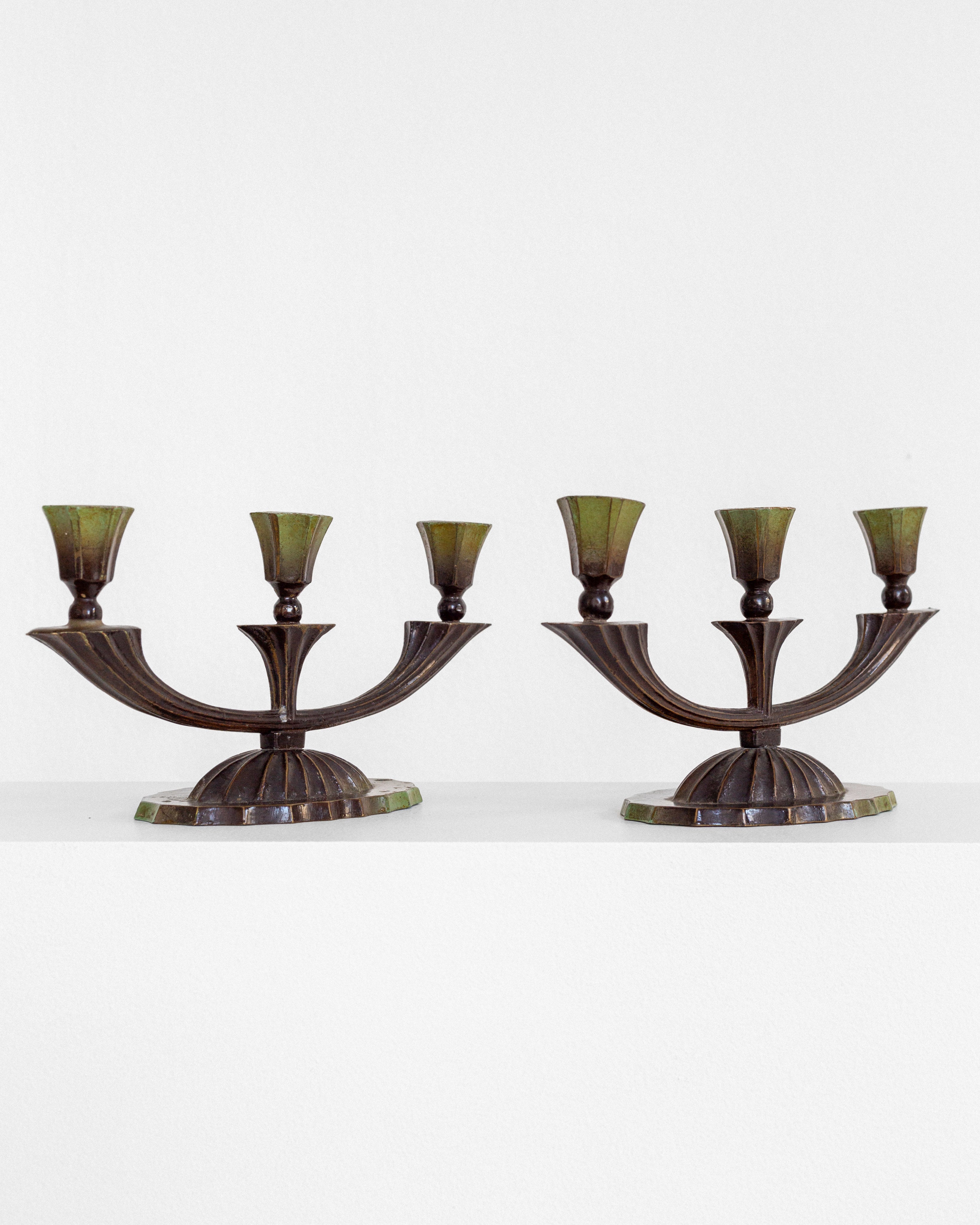 Pair of Art Deco Bronze Candlesticks, 1930s Sweden