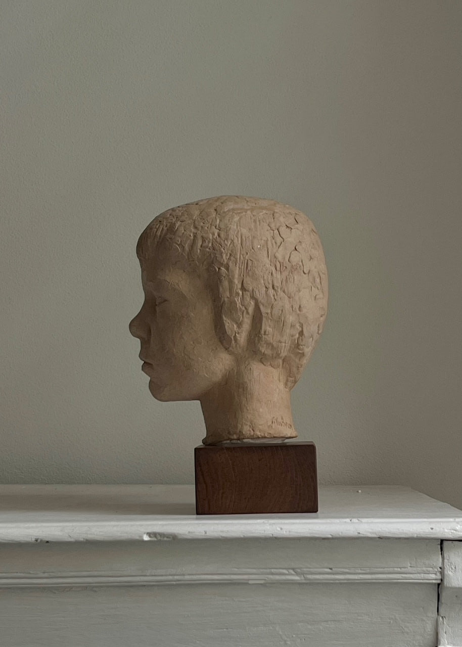 Buste Midcentury sur Piédestal en Bois