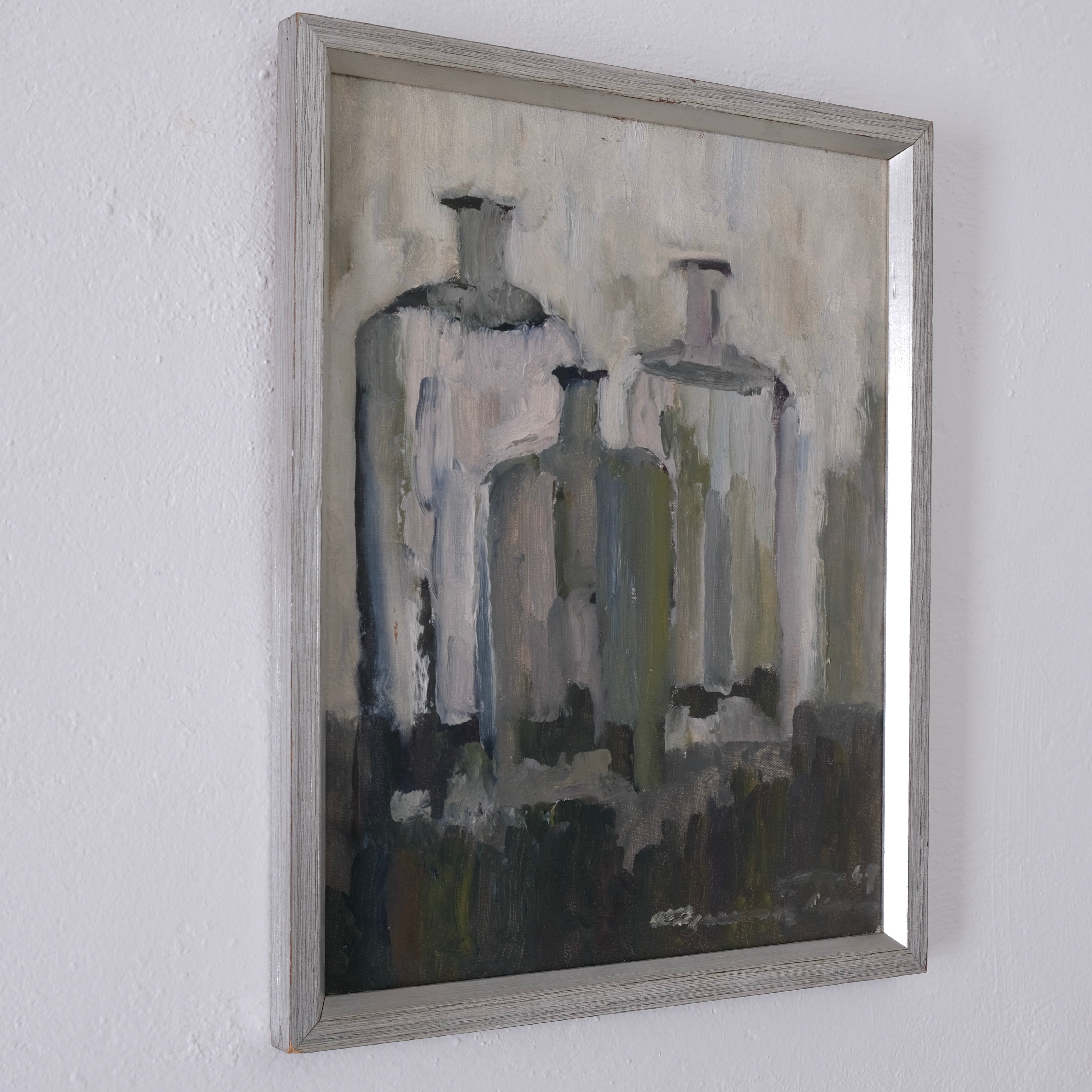 Gunnar Persson Still Life Painting, Oil on Panel, 1969 — angled view on textured wall
