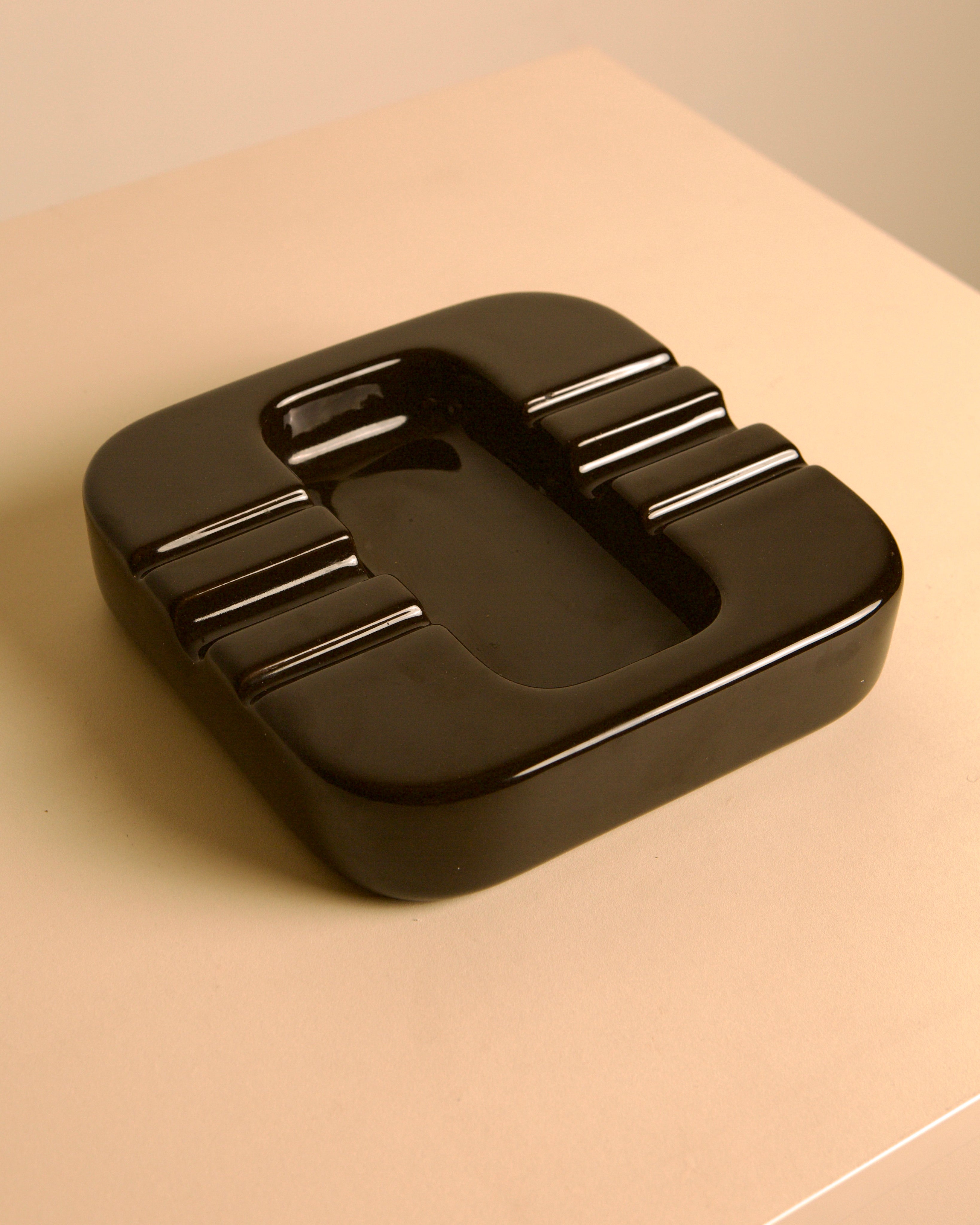 Italian Brown Ceramic Ashtray by Sicart Cartigliano, 1960s — side angle