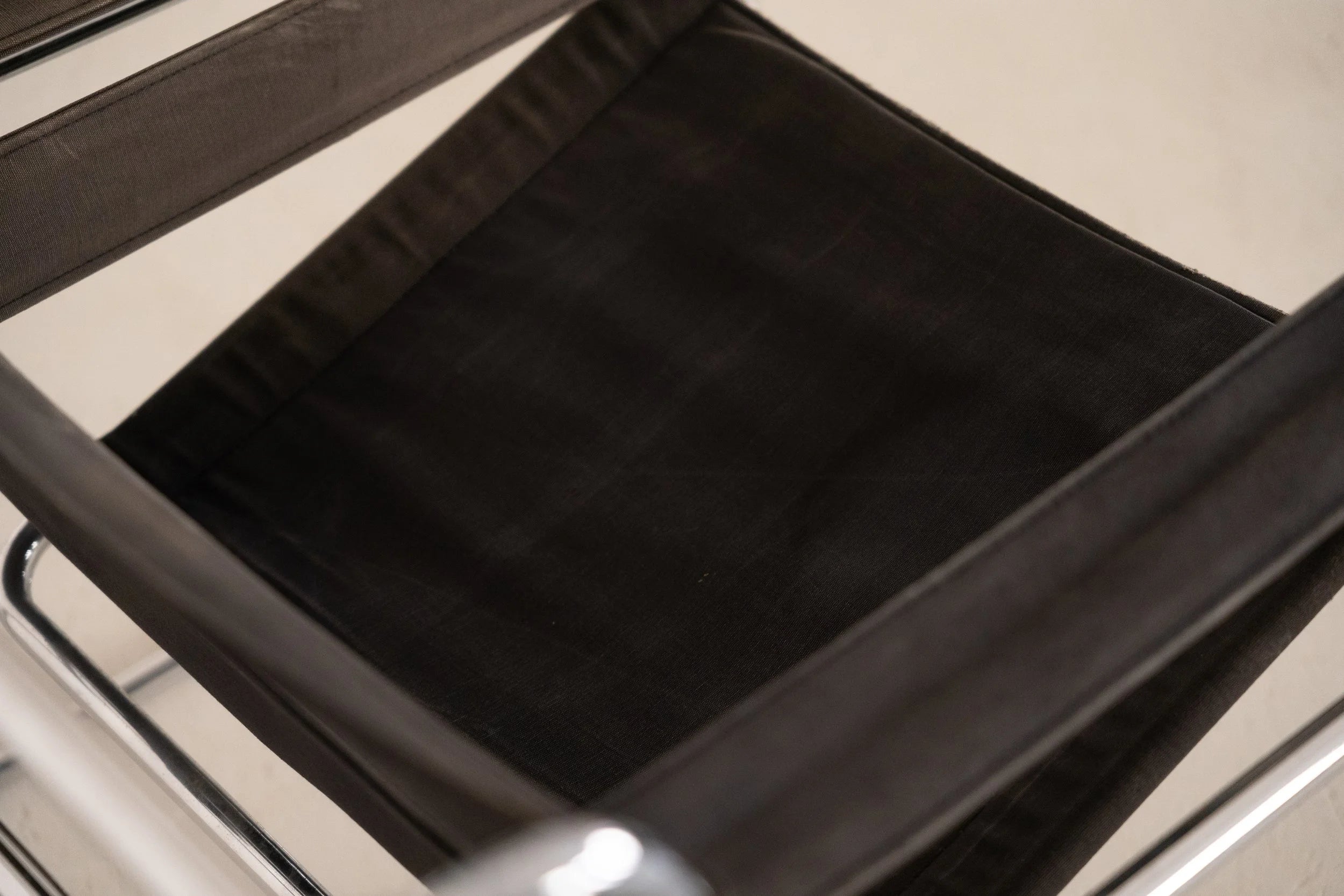 Wassily Chair by Marcel Breuer for Gavina — close-up of black fabric seat