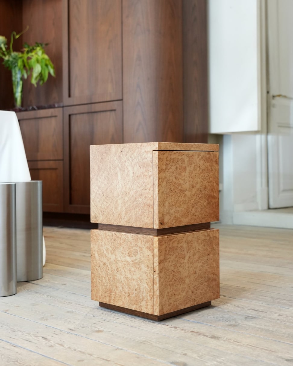 Bohult Due' Bedside Table — angled view in modern interior setting