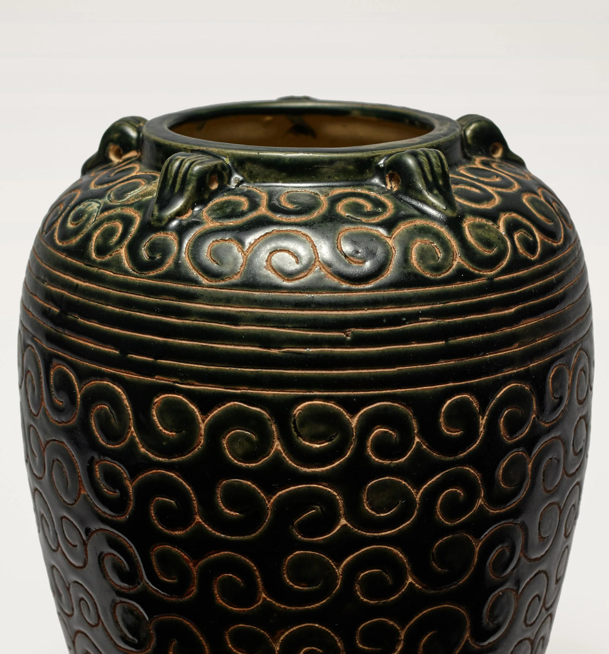 Scroll Pattern Ceramic Vase — side angle