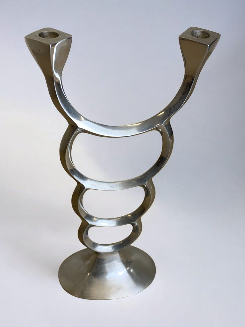 Biomorphic Candleholder, Spain, 1970s — close-up of polished metal surface
