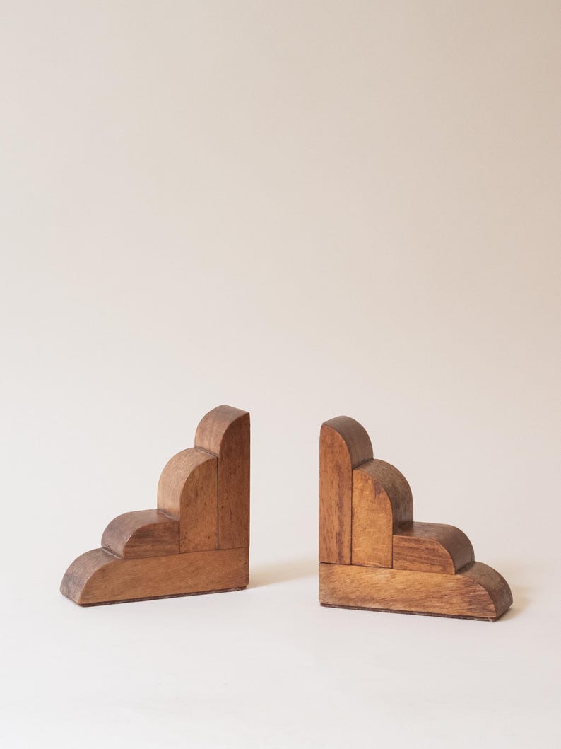 Art Deco Wooden Bookends Pair, 1930s by Studio Ecubed | The Oblist