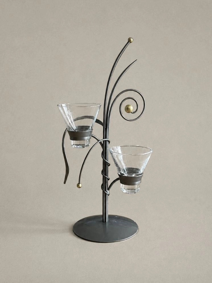 90s German Vintage Metal Candle Holder — close-up