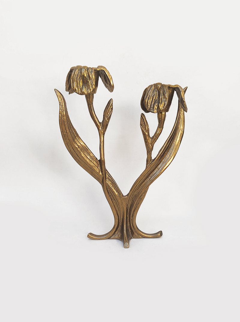 Art Nouveau Floral Candle Holder — close-up of gold-toned metal design