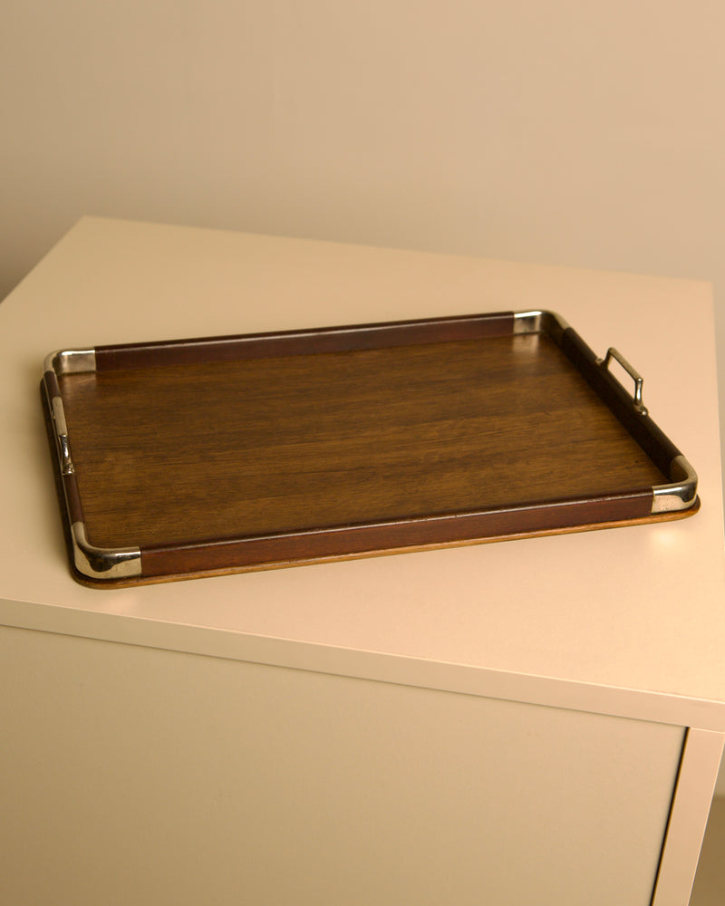 Large Italian tray in wood and metal, 1950s by Treaptyque | The Oblist — vintage wood finish