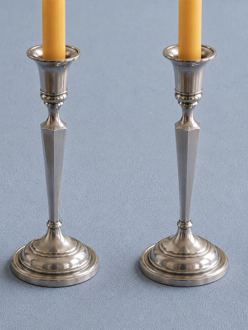 1960s German Vintage Silver-Plated Candle Holders in Metal — detail view