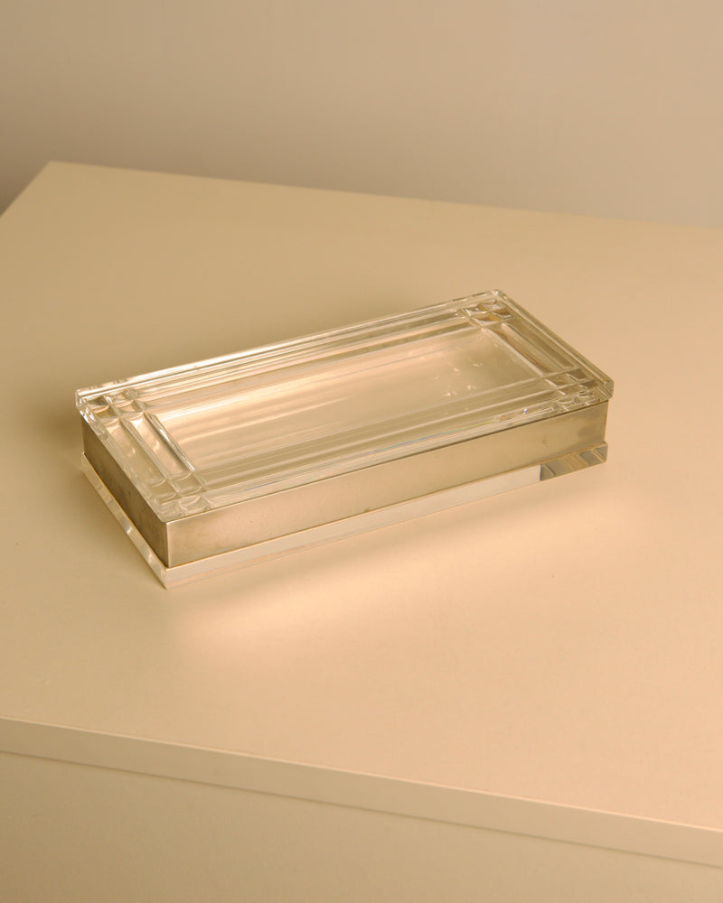 Large Rectangular Italian Silver and Plexiglass Box 70s by Treaptyque | The Oblist — vintage silver and clear plexiglass