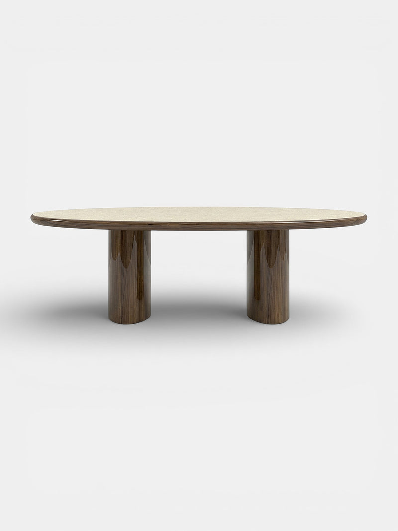 Carla Wood And Travertine Dining Table by Marbera | The Oblist