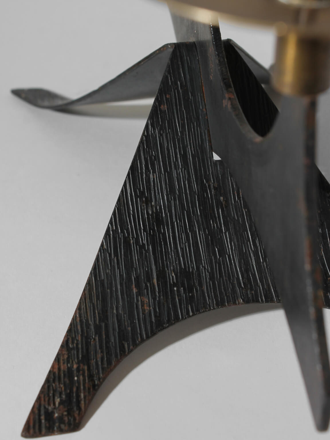 Mid-Century Brutalist Cast Iron And Brass Candelabra — side angle