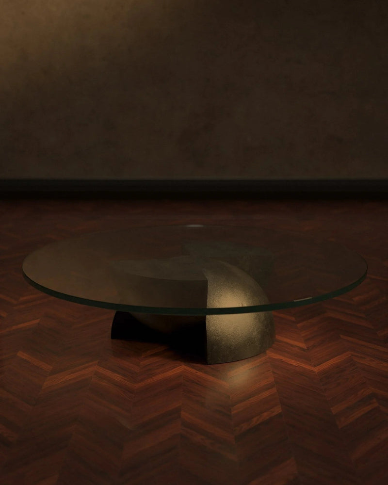 Glass and Cast Brass Coffee Table in Dark Bronze Patina - Axis by Studio Brocky by Studio Brocky | The Oblist