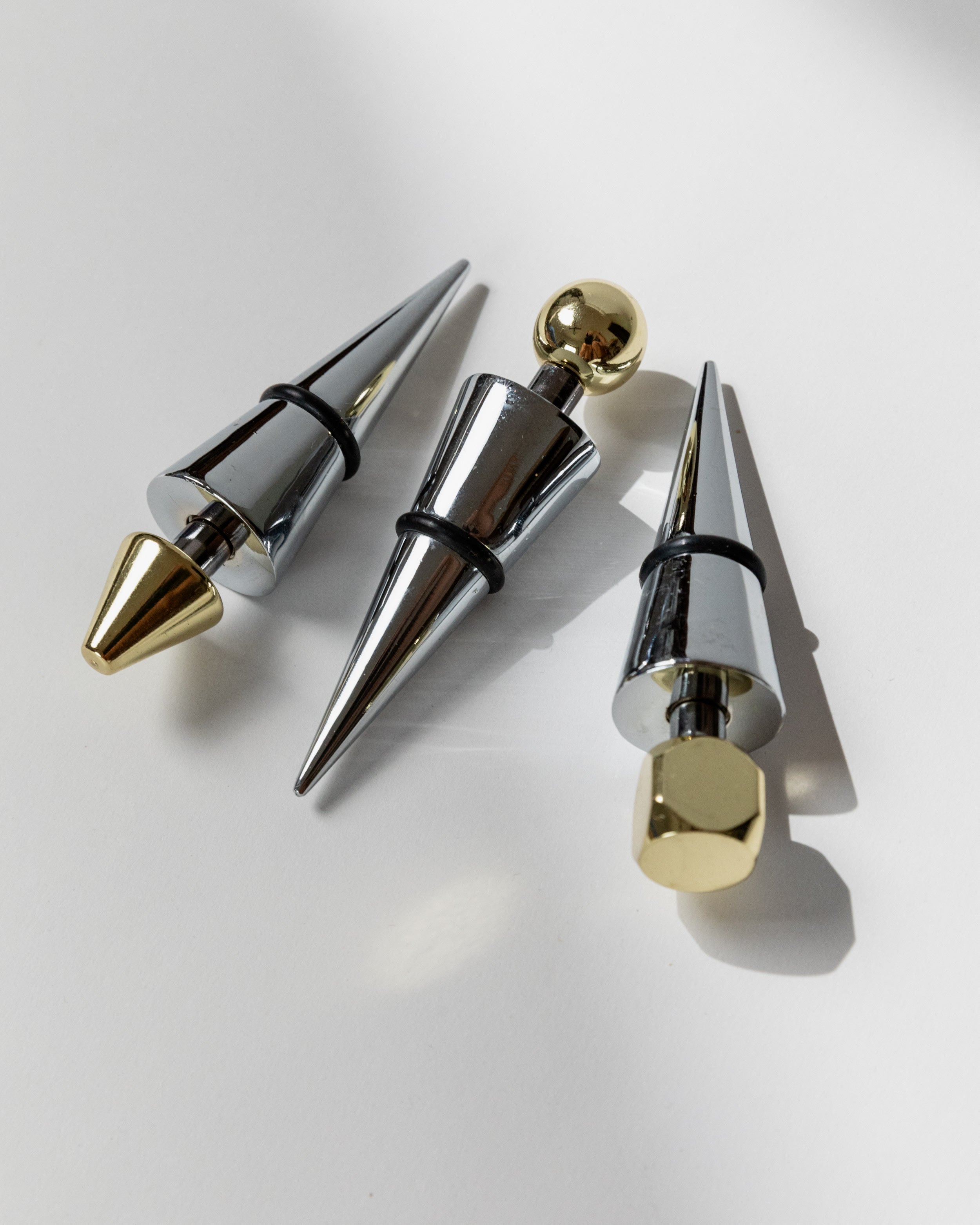 Set of 3 Bottle Stoppers Metal, Italy 80s