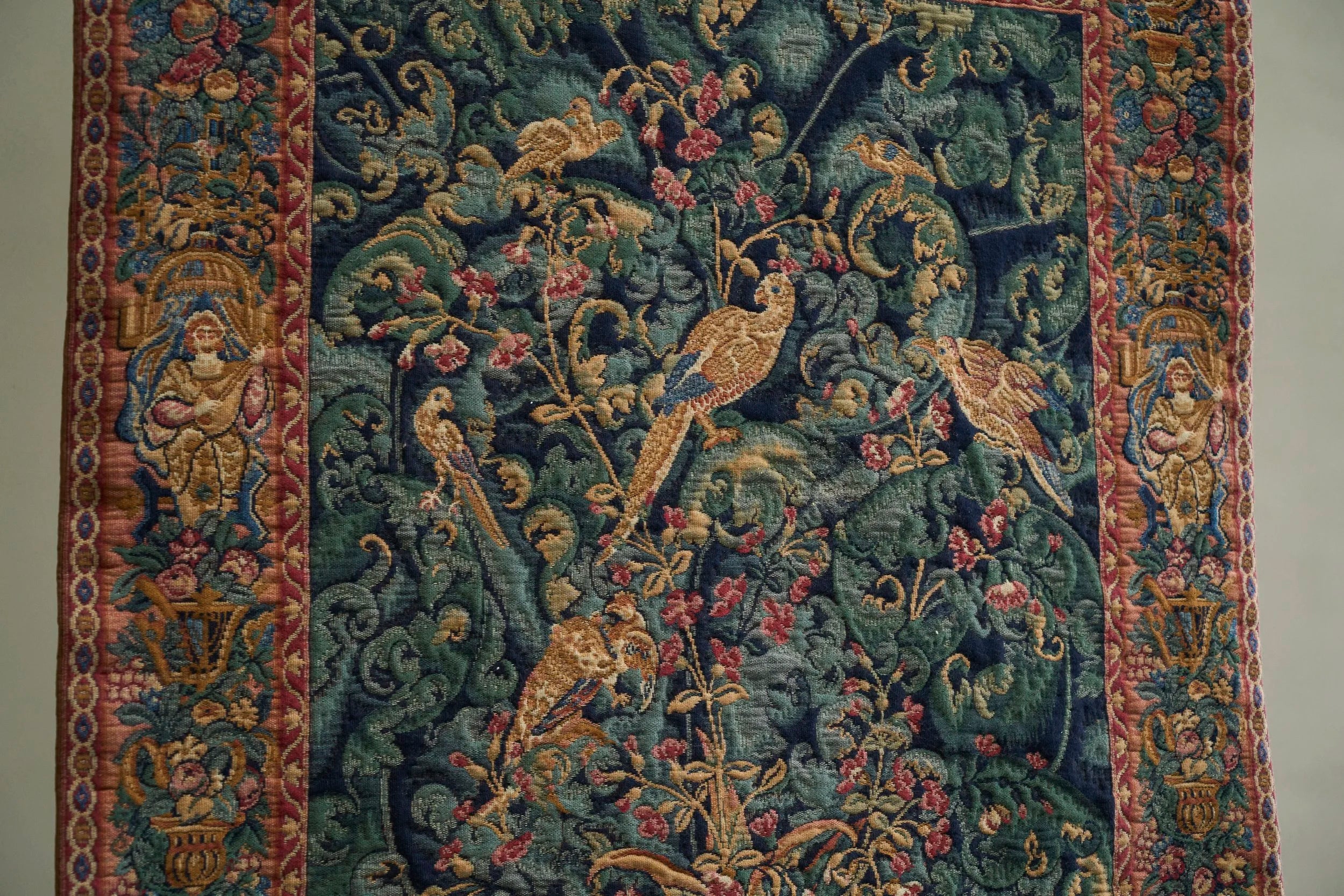 Mid-Century Wall Tapestry with Birds, Belgium, 1960s — detail view