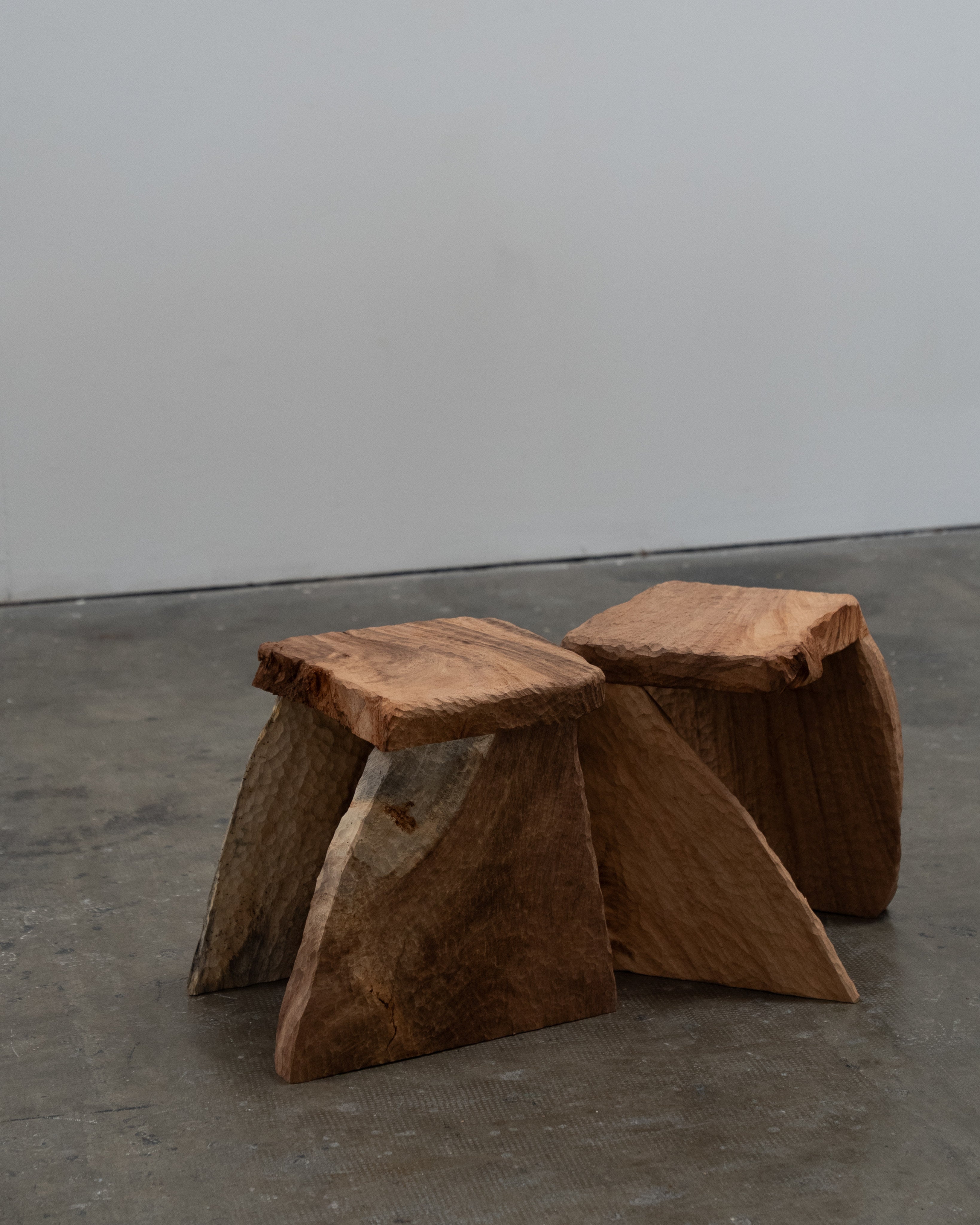 Massif Carved Stool in Eucalyptus Wood — side angle