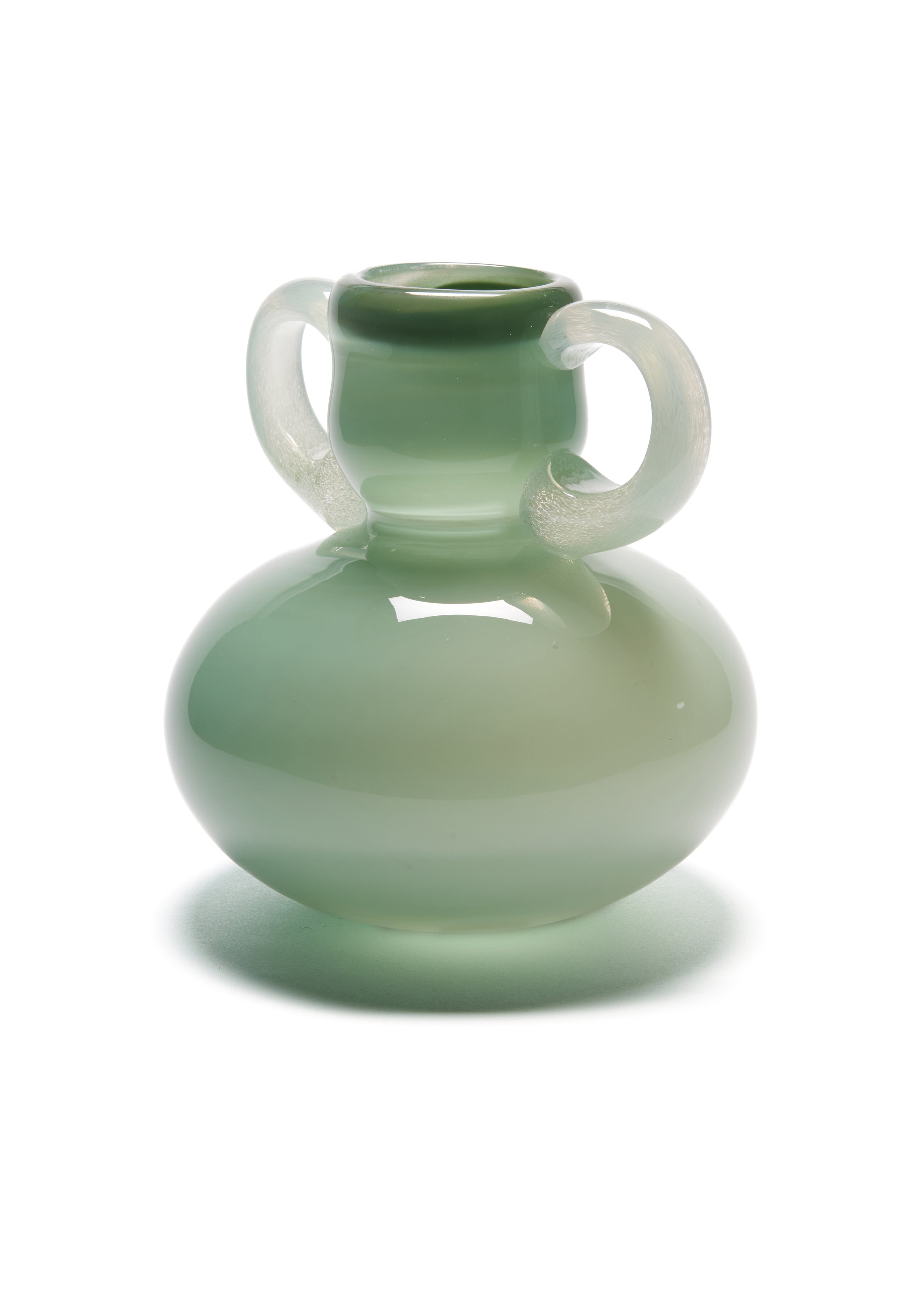 The Vase 03 — back view highlighting frosted green glass finish