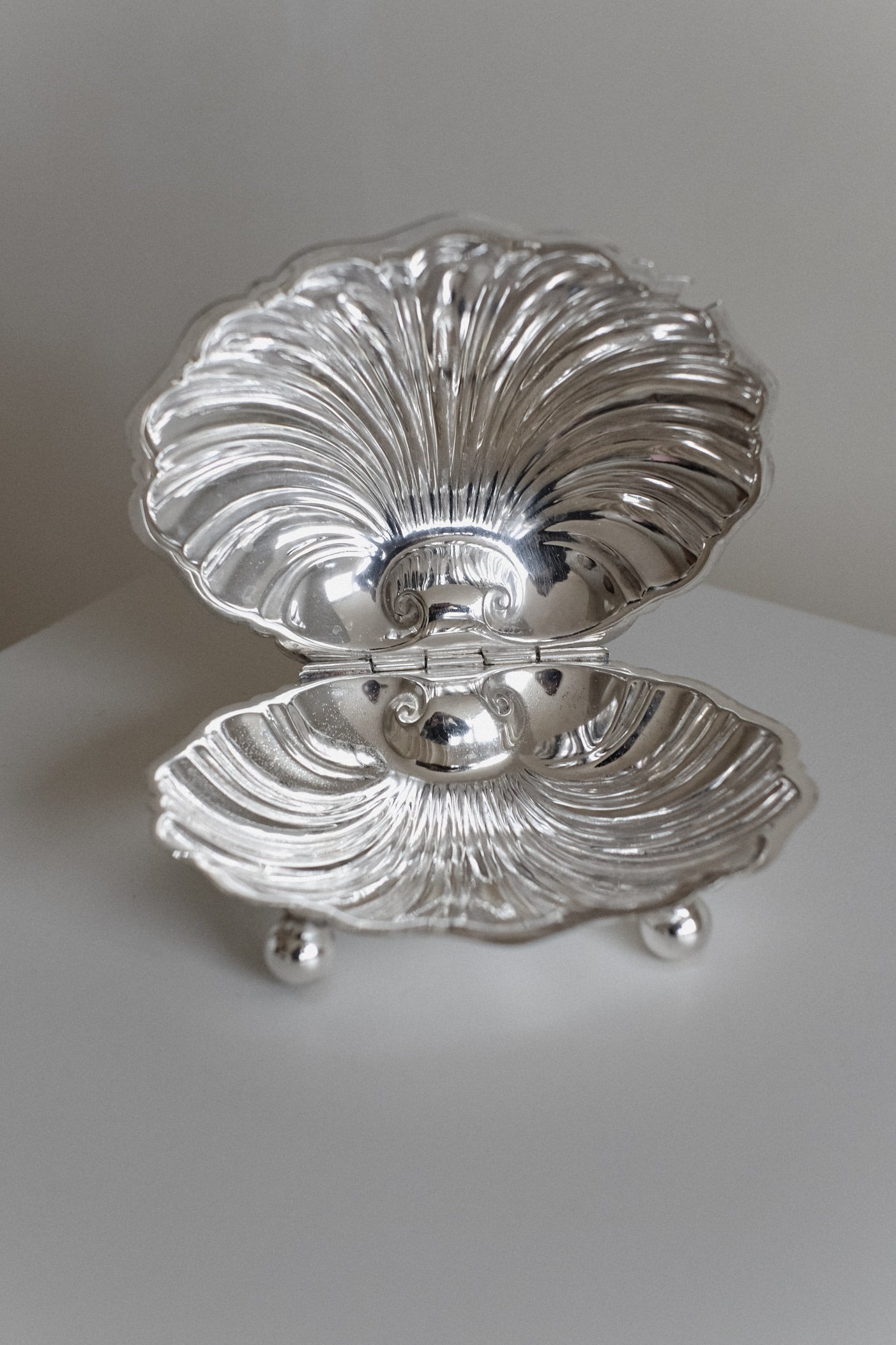 Large Shell Shaped Dish — back view showing polished silver finish