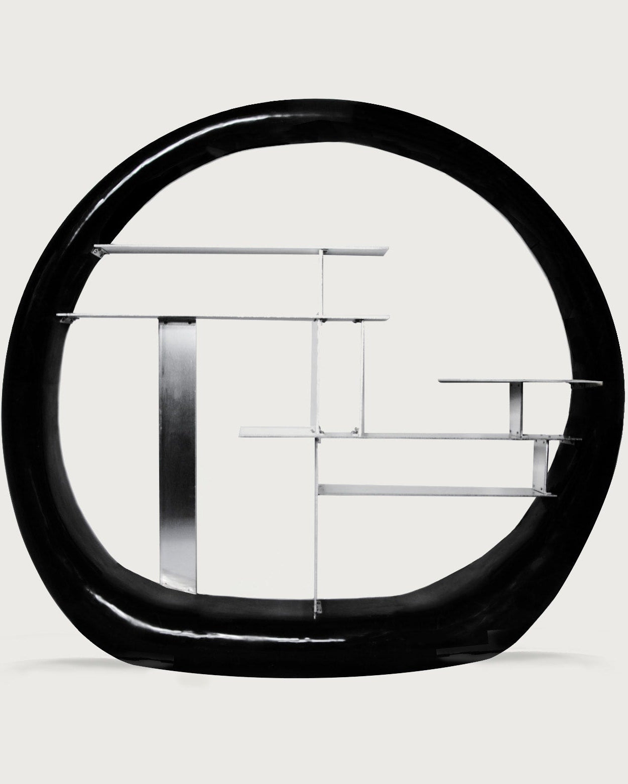 Asymmetric Stone Ring Shelf, Postmodern — top view of black stone frame