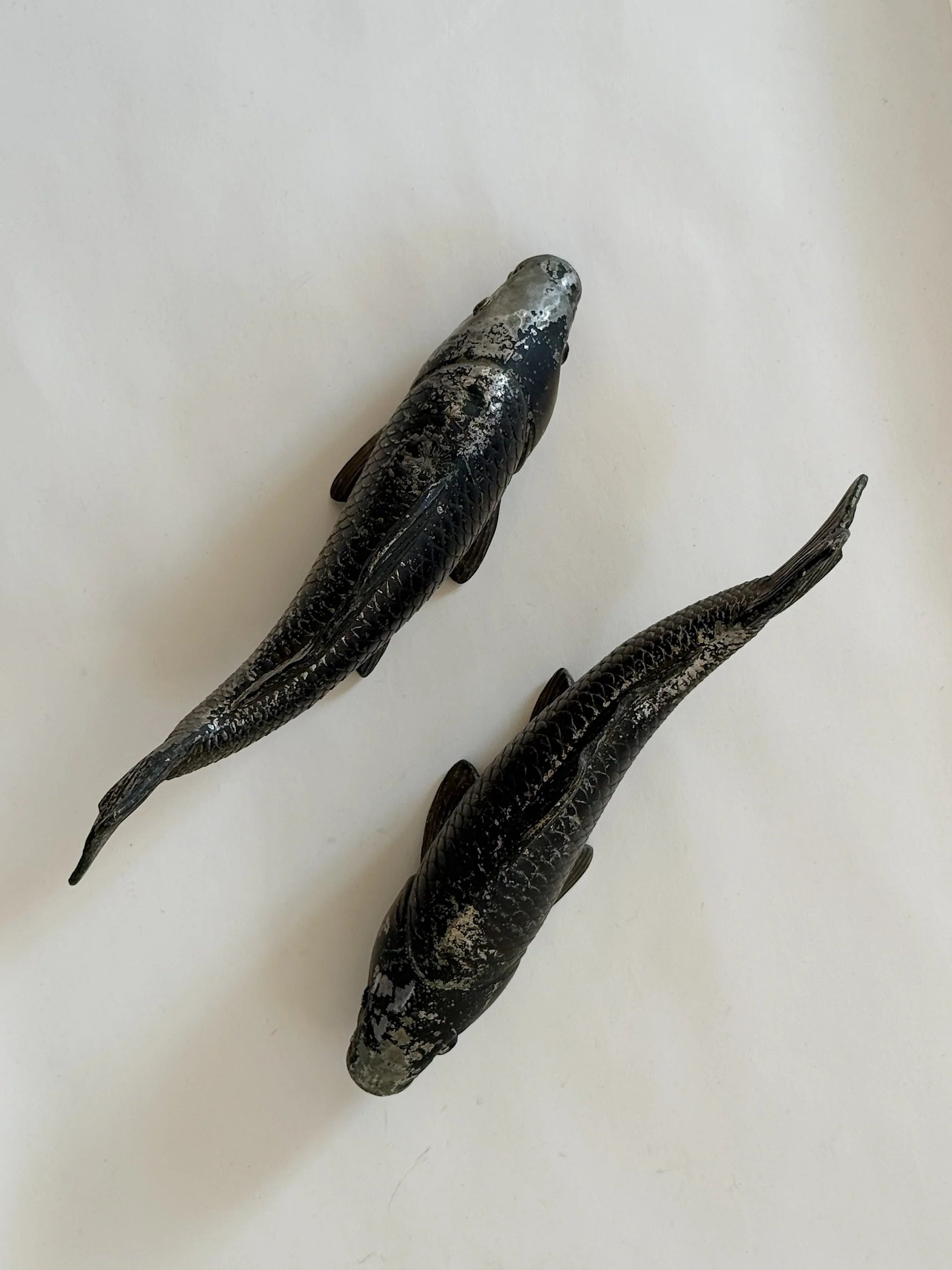 Cast Metal Koi Fish, Japan — top view of dark metal finish