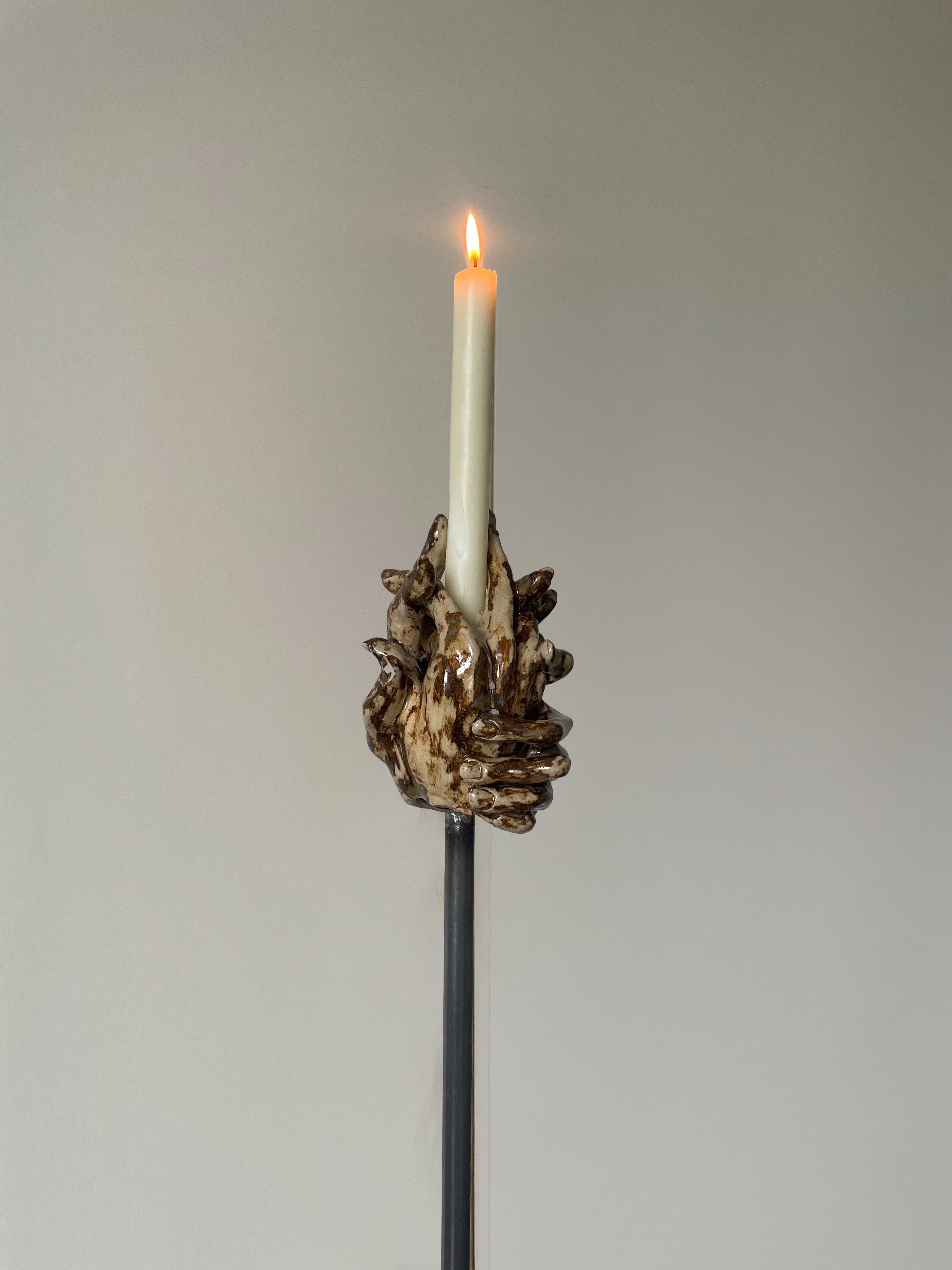 Three-hands standing candle holder in ceramic N°55 — detail view