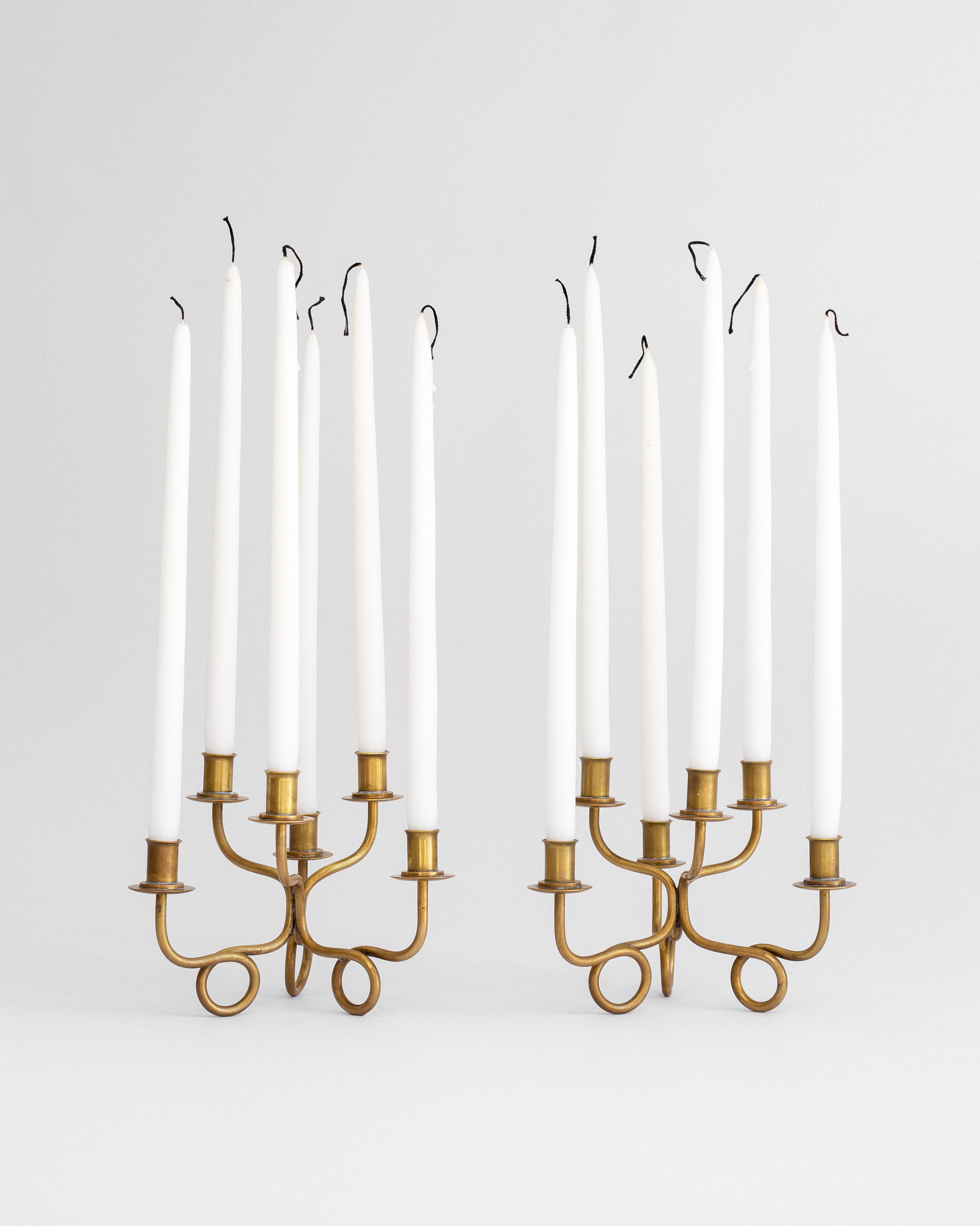 Pair of Brass Candelabra by Josef Frank, Sweden, 1940s — detail view