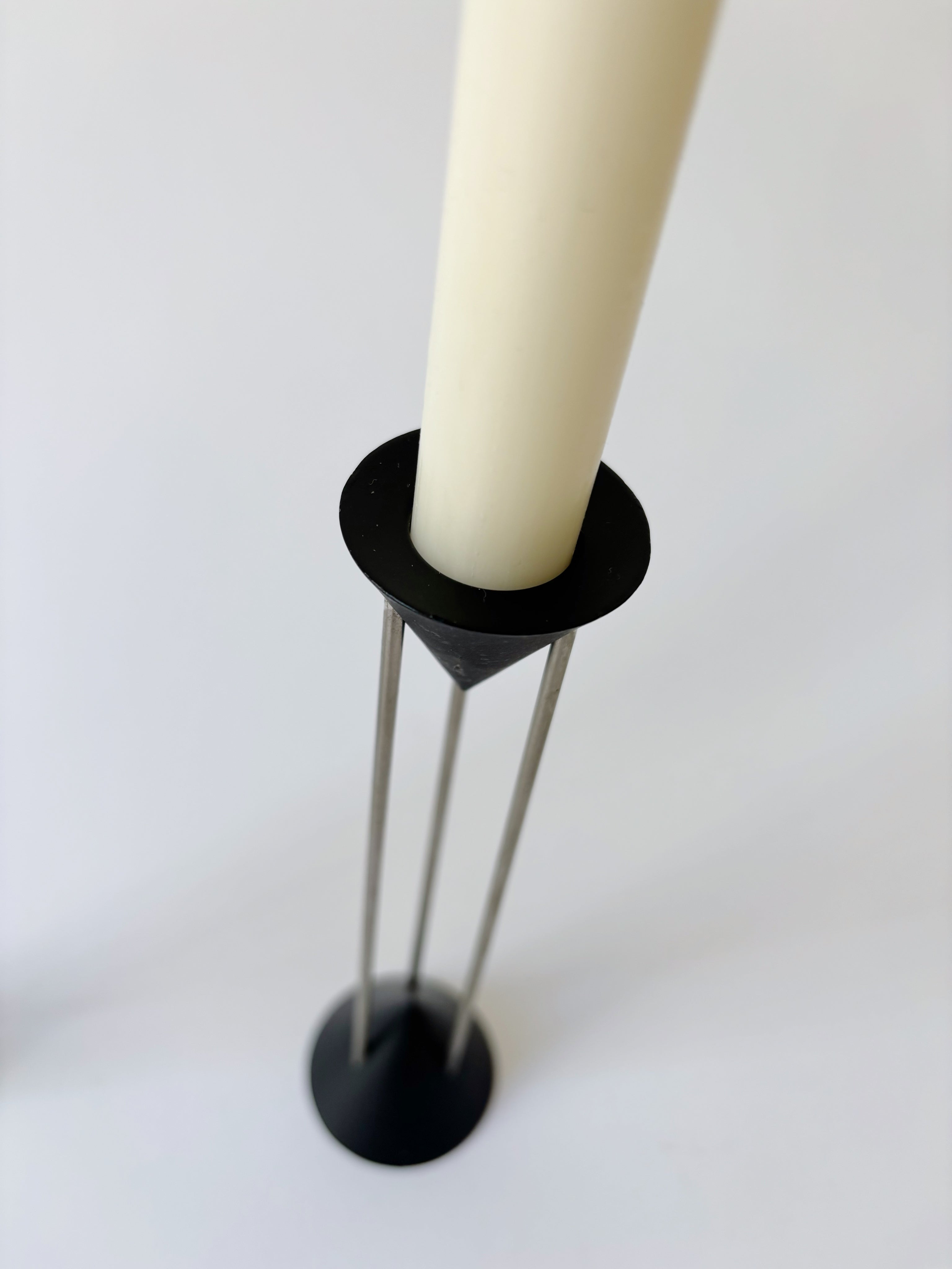 Postmodern Metal Candlesticks, c. 1980's Germany — side angle