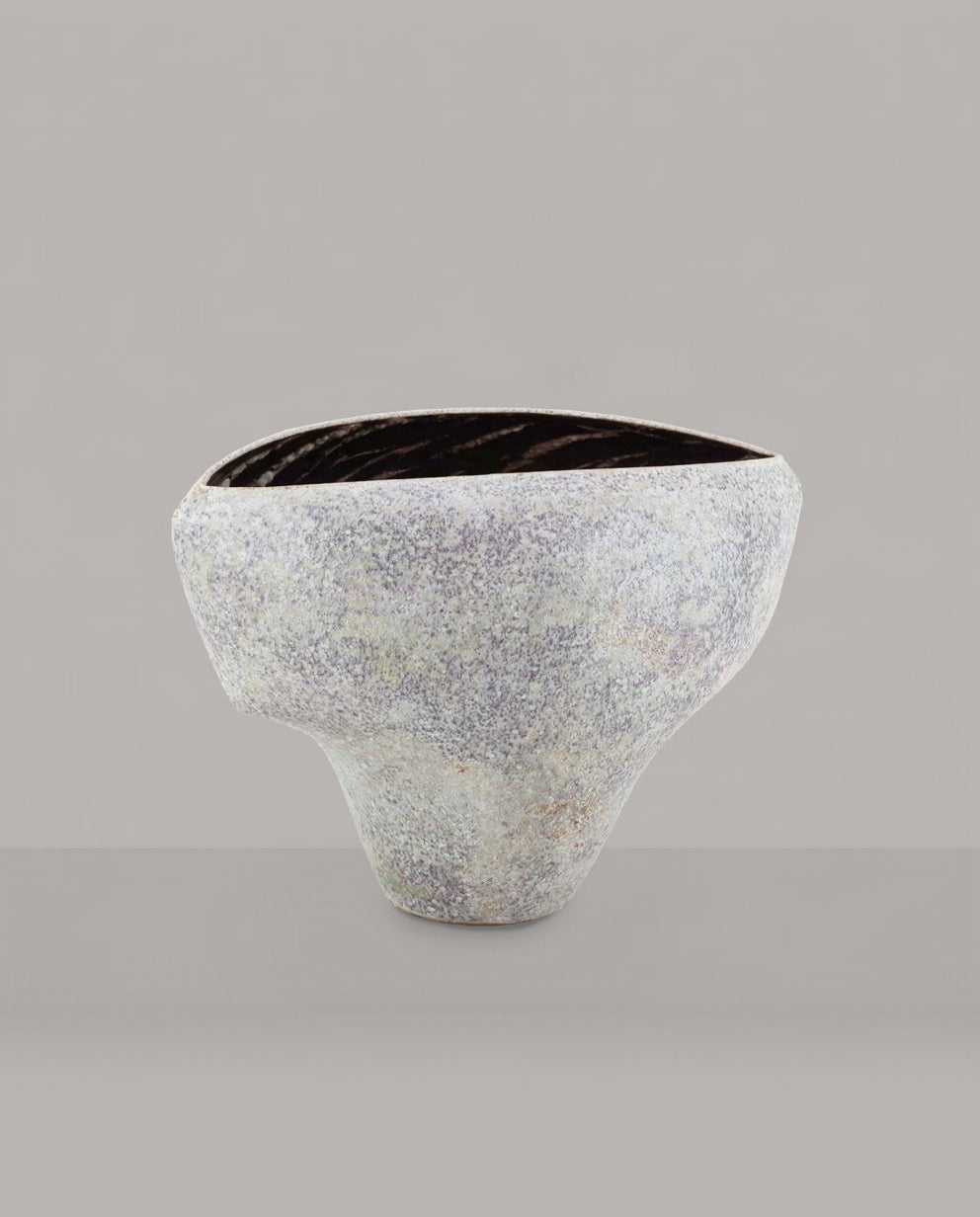 A Cloven Stoneware Bowl in Lilac and Grey Glaze by Chris Carter (B. 1945) by RELIC LONDON | The Oblist