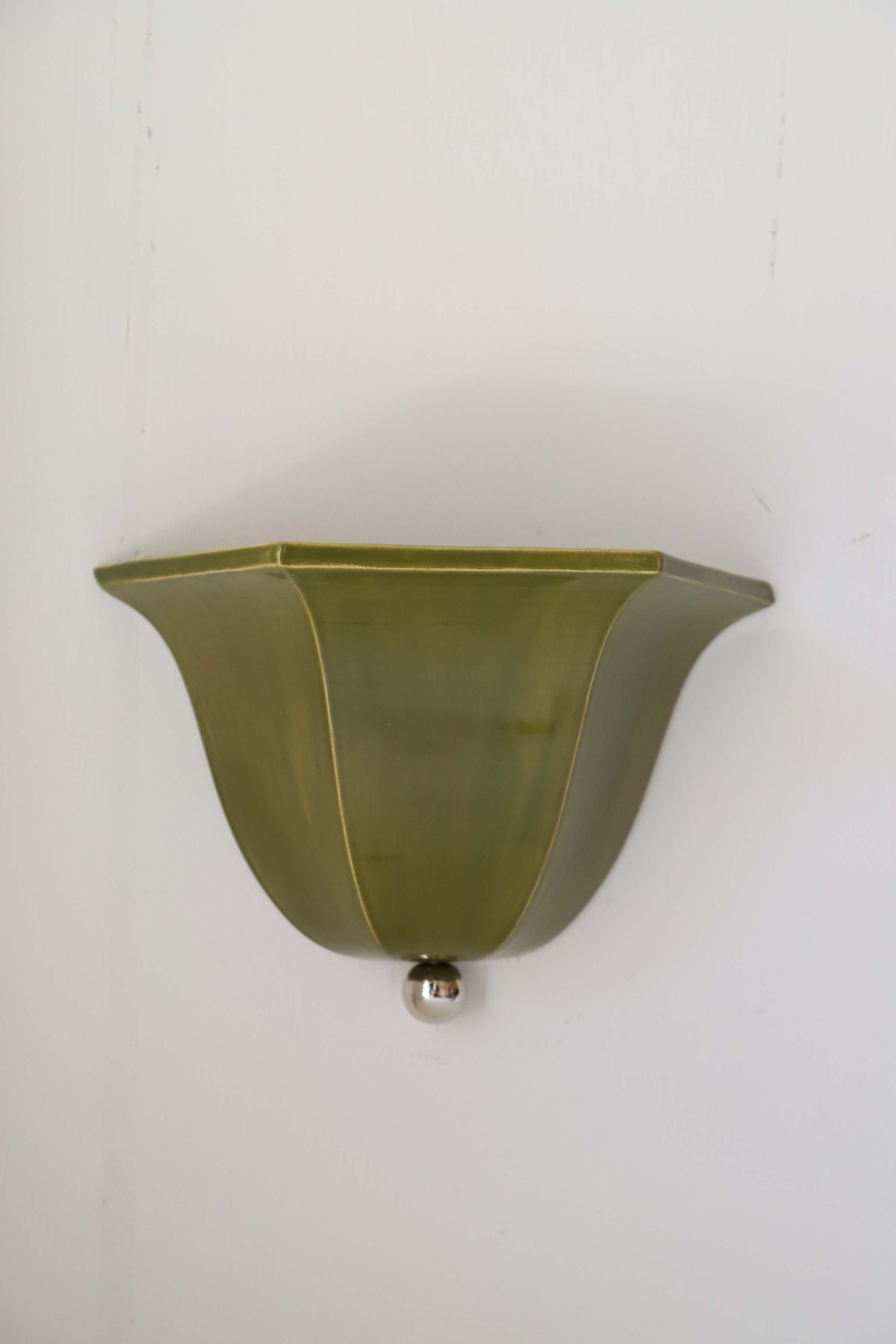 Maeve Sconce — top view of green metal wall light