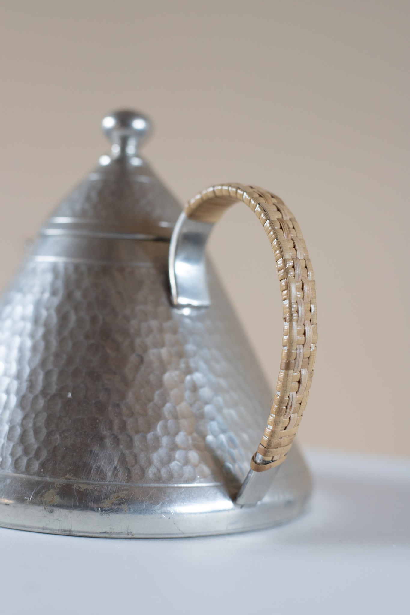 Art Deco Hammered Pewter Tea Set — close-up of handle detail