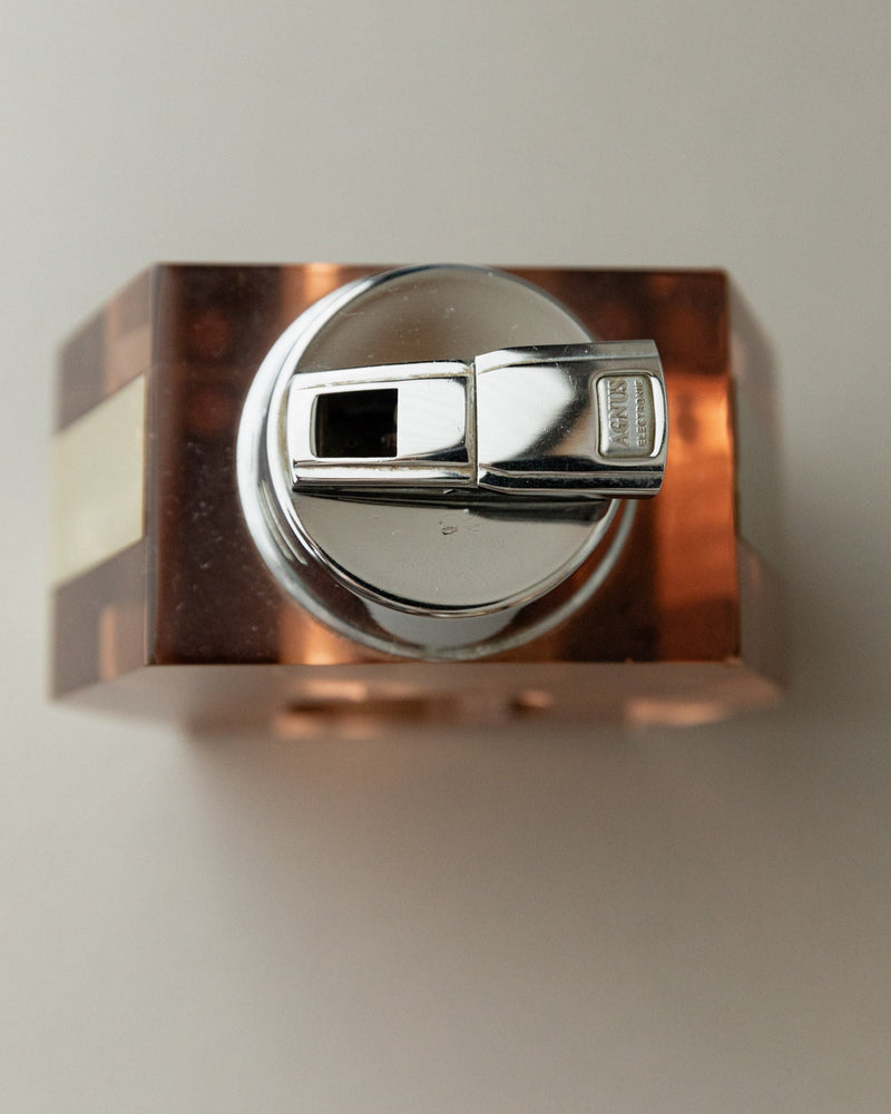 Plexi Glass Table Lighter by Astrolite, Italy 1970s — top view showing chrome and amber materials