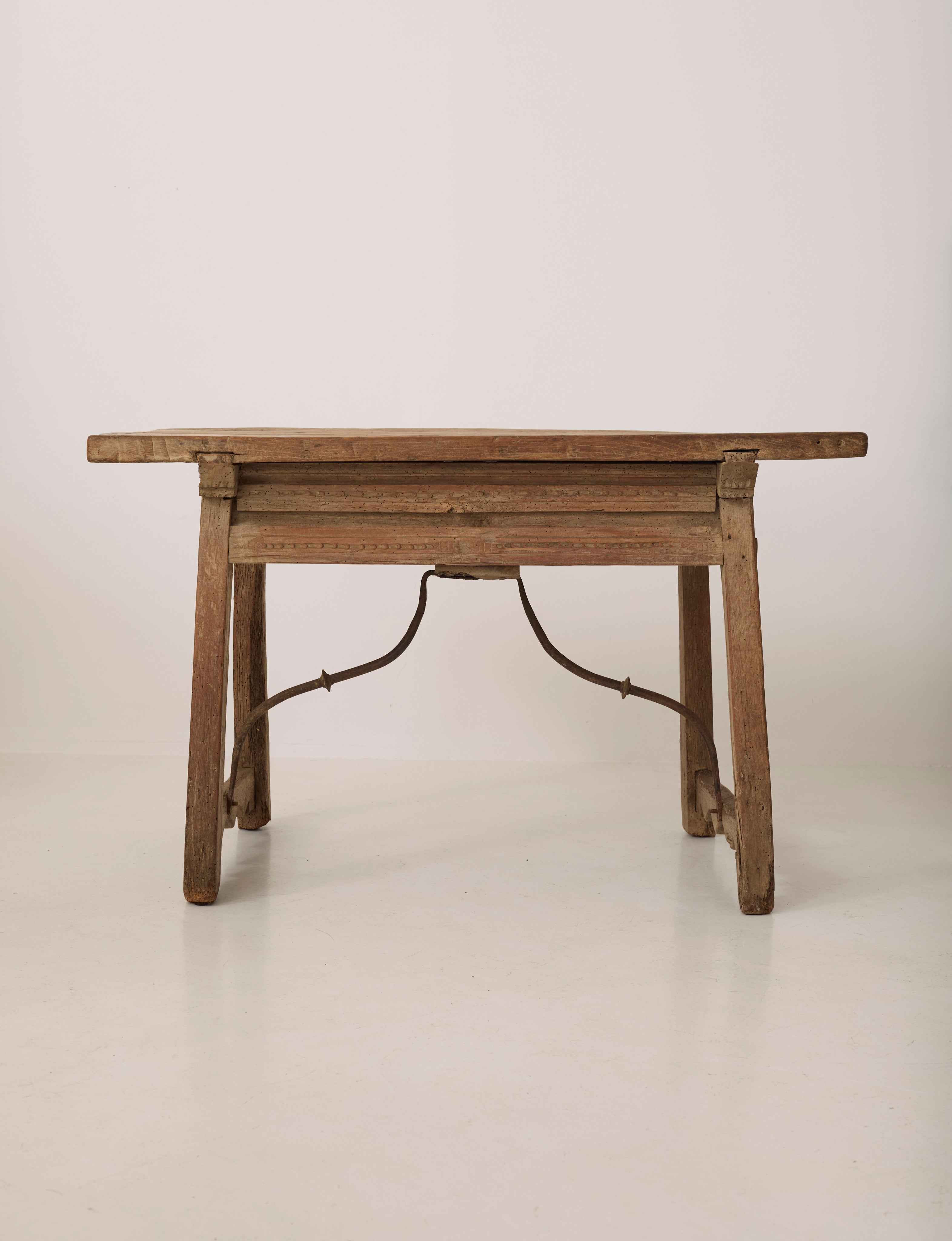 Spanish Folk Vernacular Table From The 17th Century — front view highlighting rustic wooden finish