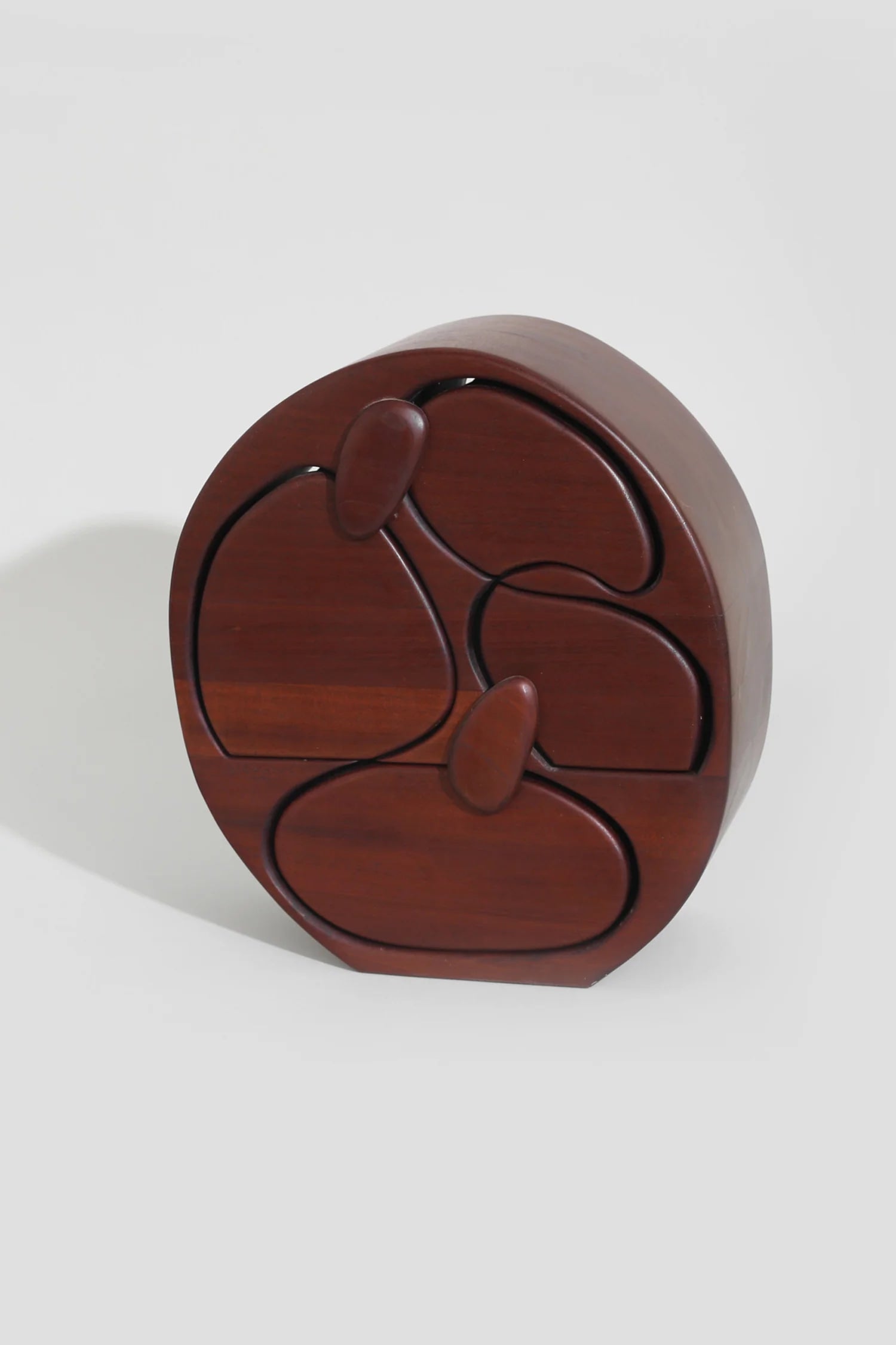 Mahogany Handmade Jewelry Box, Signed — top view showing curved lid design