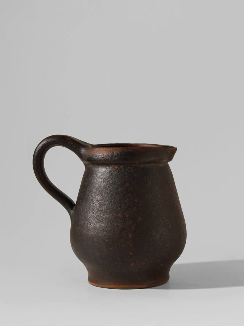 Hartwig Heyne Dark Brown Rustic Jug 1L by Vintage Stories | The Oblist — handcrafted ceramic, dark brown finish