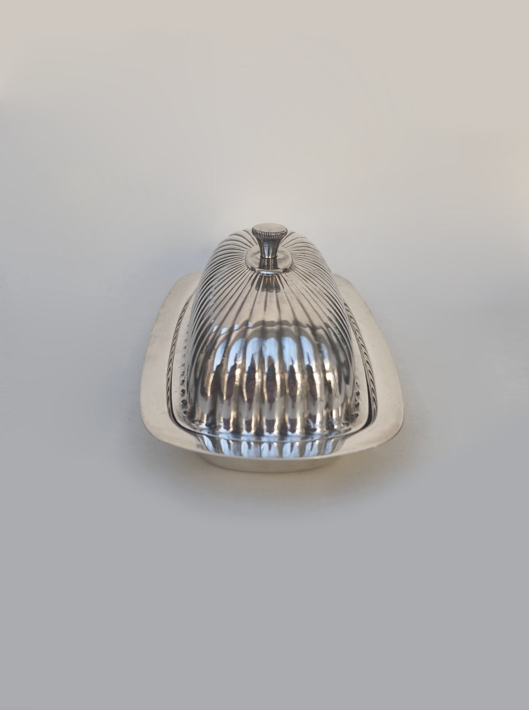 Silver-plated Butter Dish — top view highlighting ribbed design and lid