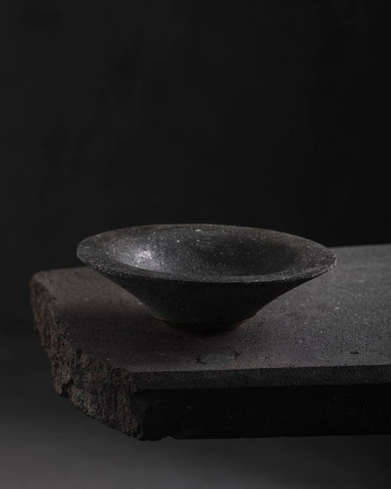 CHIMBORAZO Decorative Volcanic Stone Bowl with Aged Bronze Detail — detail view