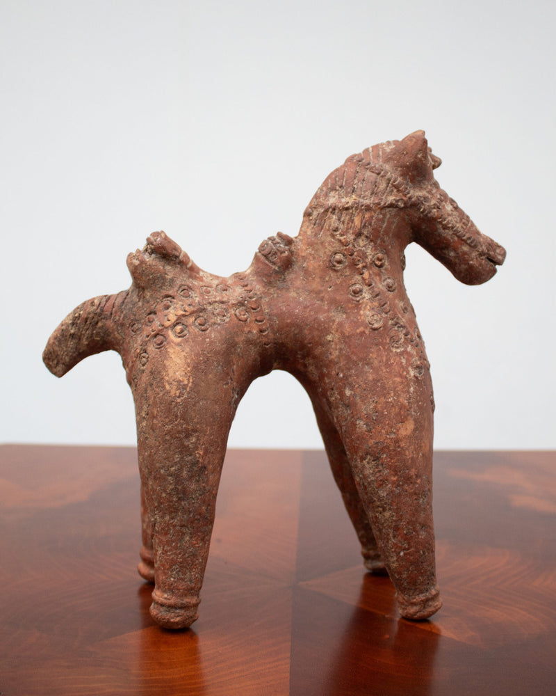 Terracotta Horse Sculpture with Geometric Decoration by Malata Antwerp | The Oblist