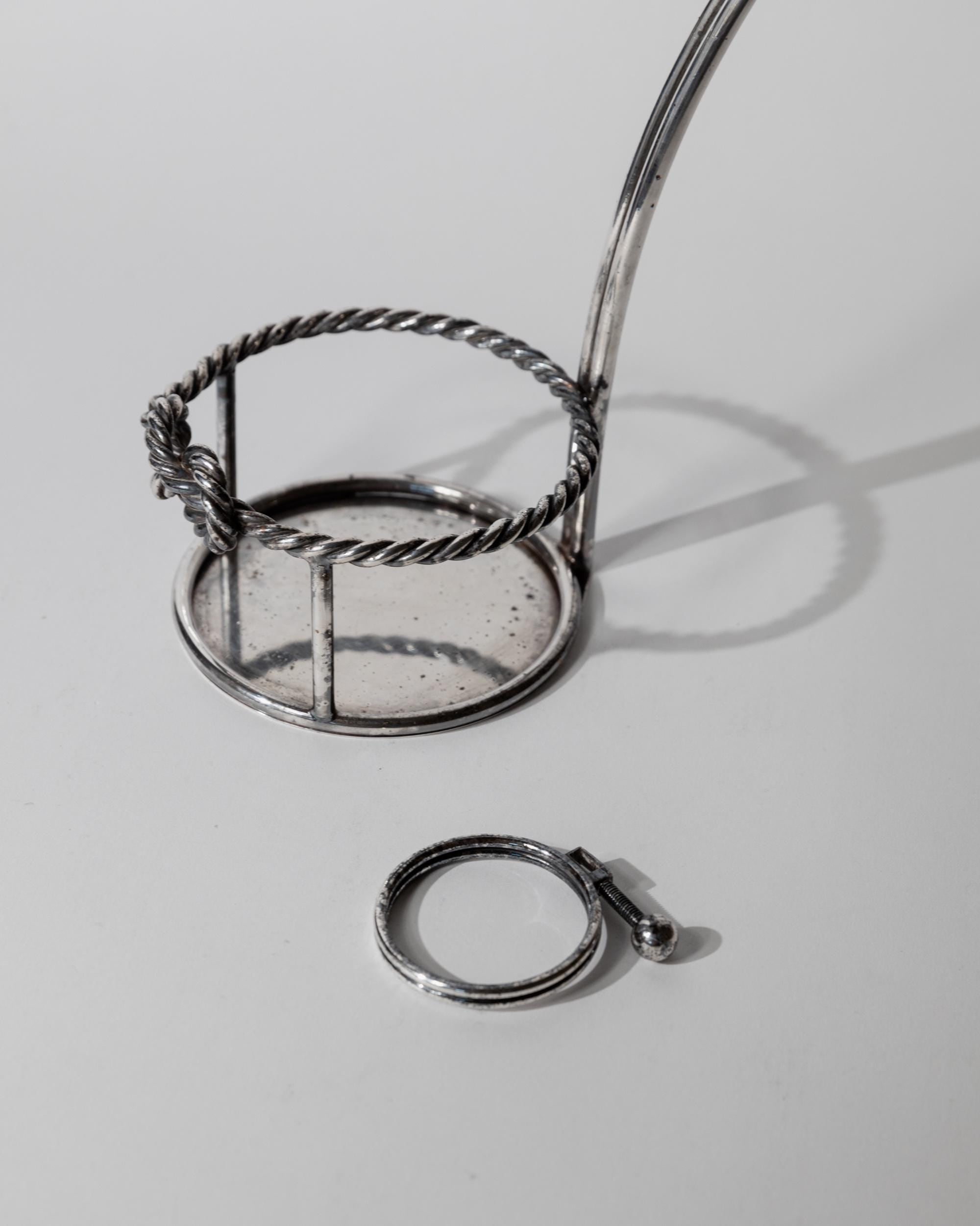Vintage 1930s Silver Plated Wine Bottle Holder, Adjustable Ring, Woven Detail, Elegant Bar Accessory, by Serra Roma Italy, Gift Idea — view 11