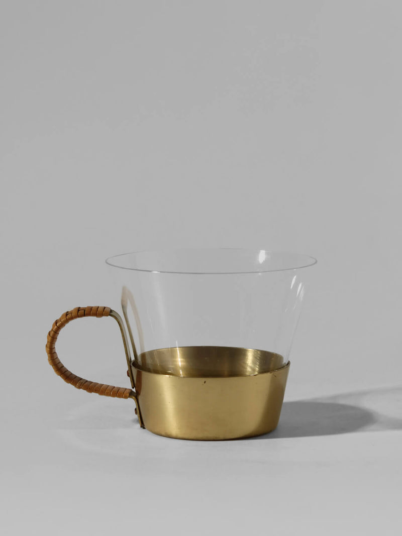 Albert Gustav Bunge Coffee Cups Set — close-up of brass base with clear glass