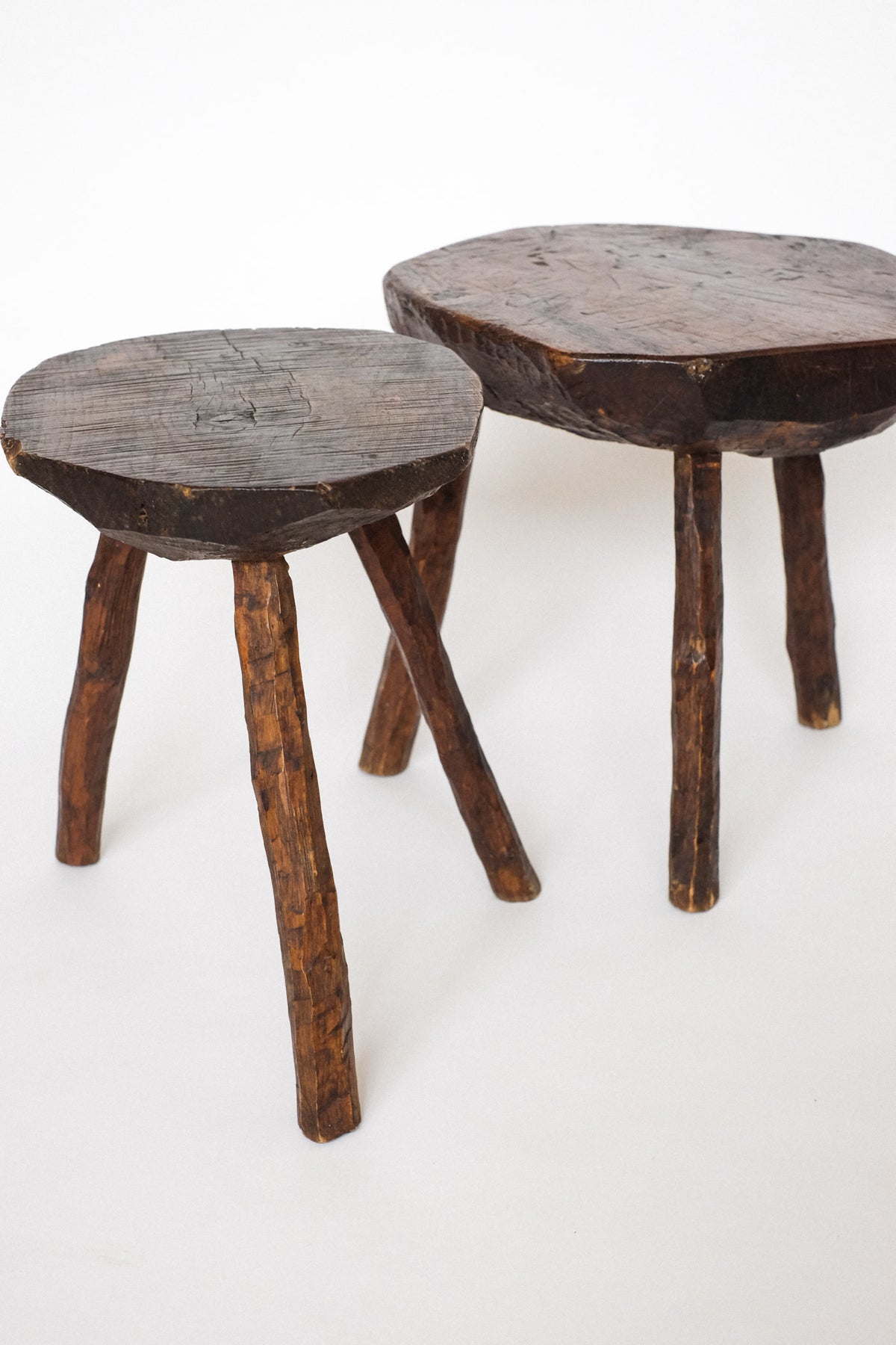 Pair of Vintage Wooden Tripod Stools — lifestyle setting