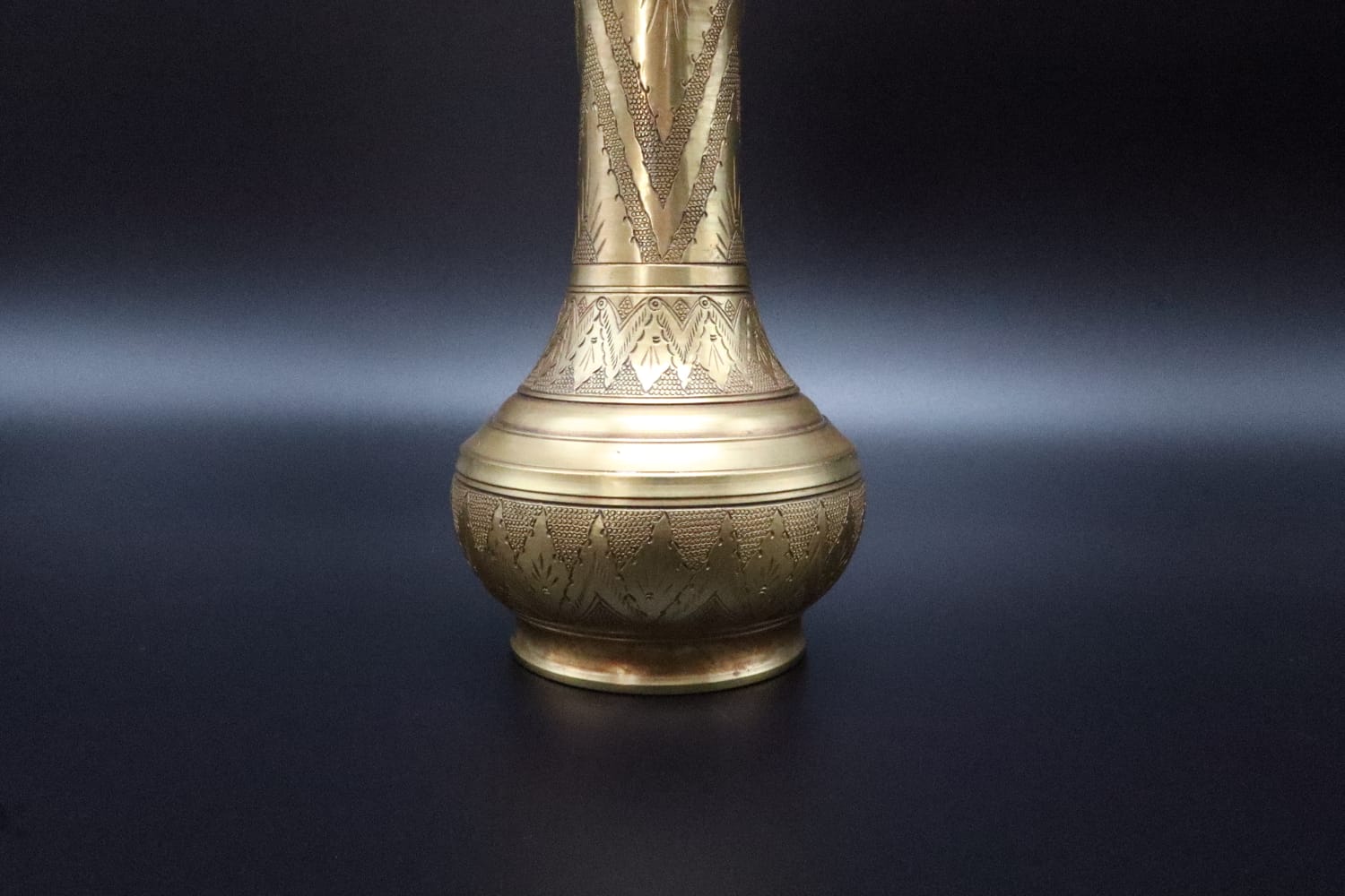 Hand-Etched Vintage Brass Vase with Geometric Motif – India, 1960s — lifestyle setting