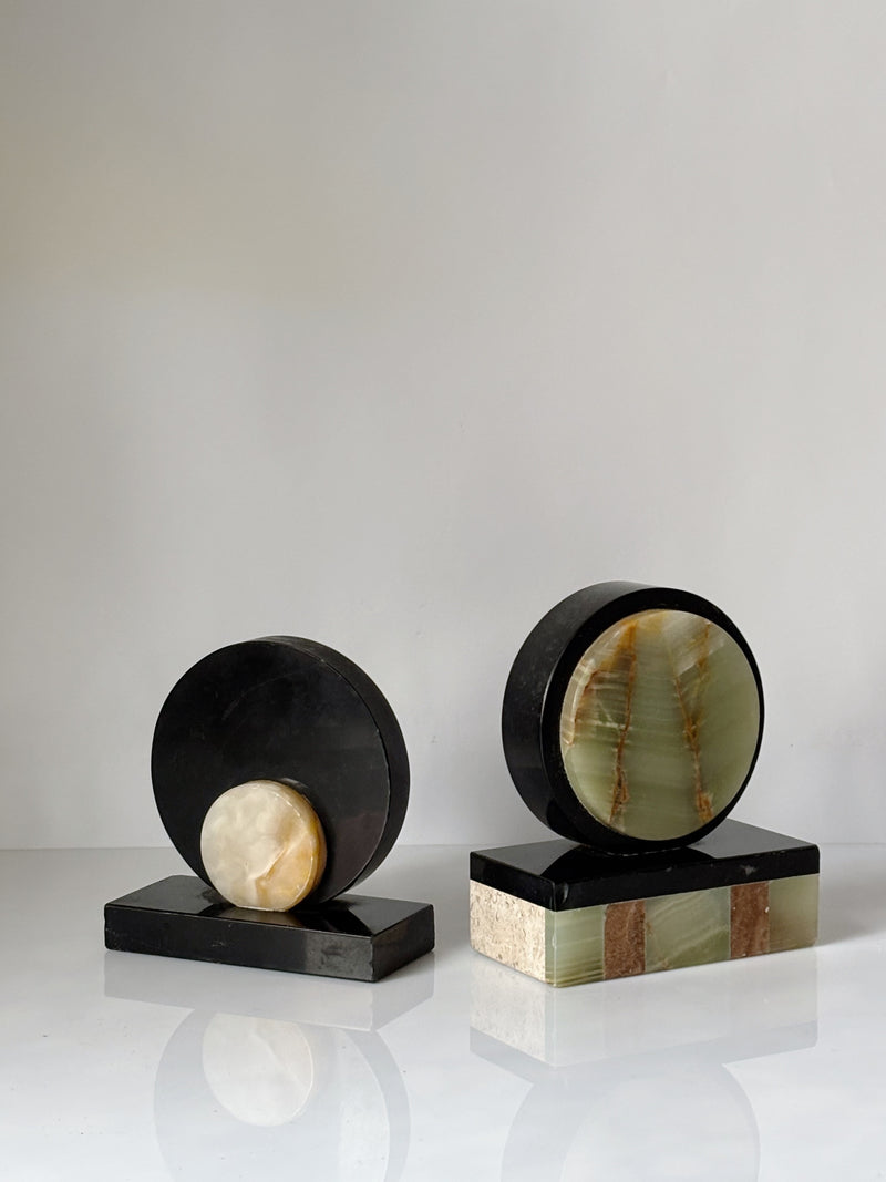 Art Deco Marble & Onyx Bookends, Germany by Huerto | The Oblist — black and green onyx, handcrafted