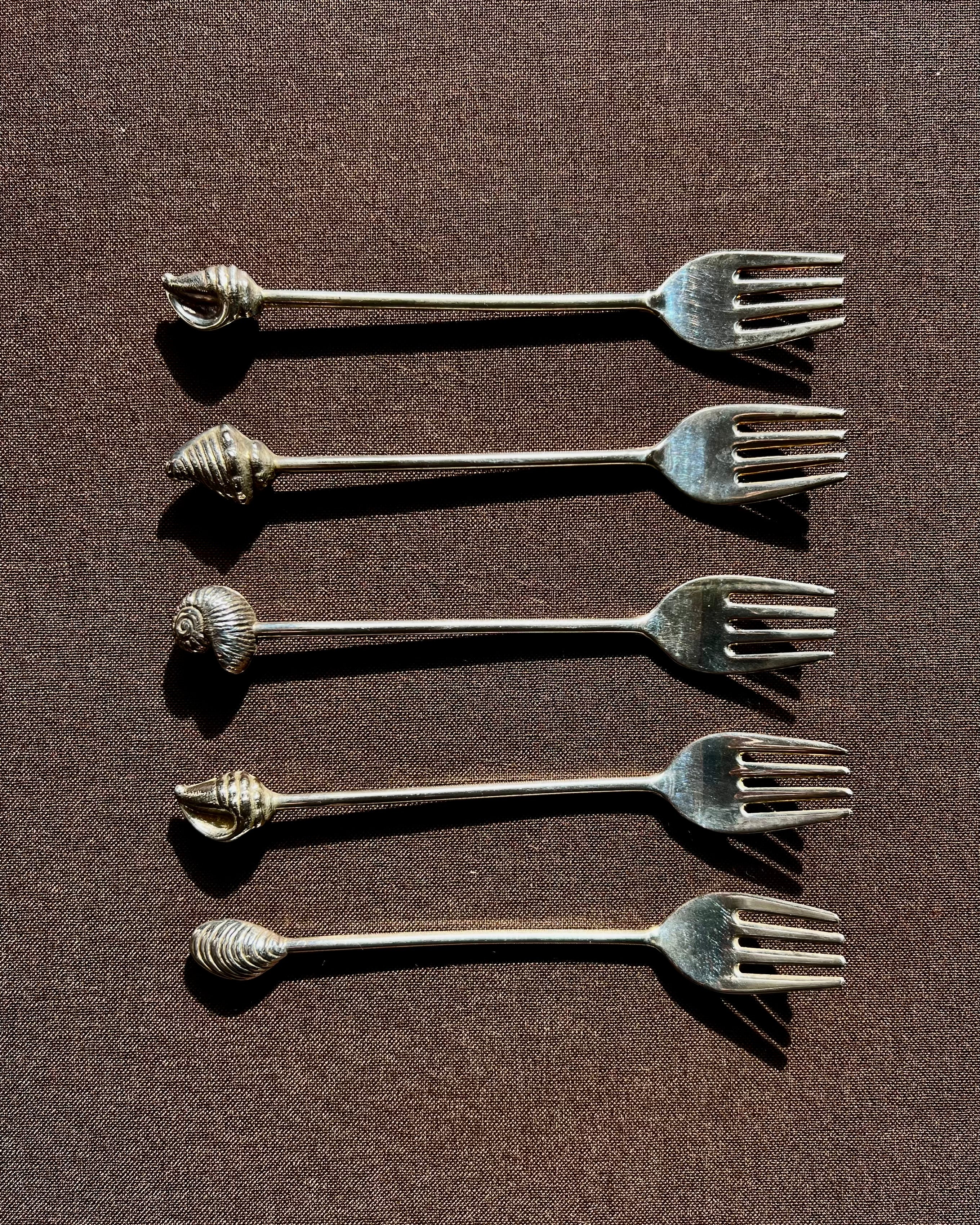 Silver Plated Shell Dessert Forks — detail view