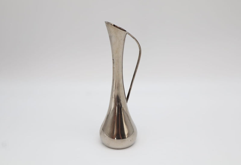 1960s Modernist Silver-Plated Bud Vase with Sculpted Handle — detail view